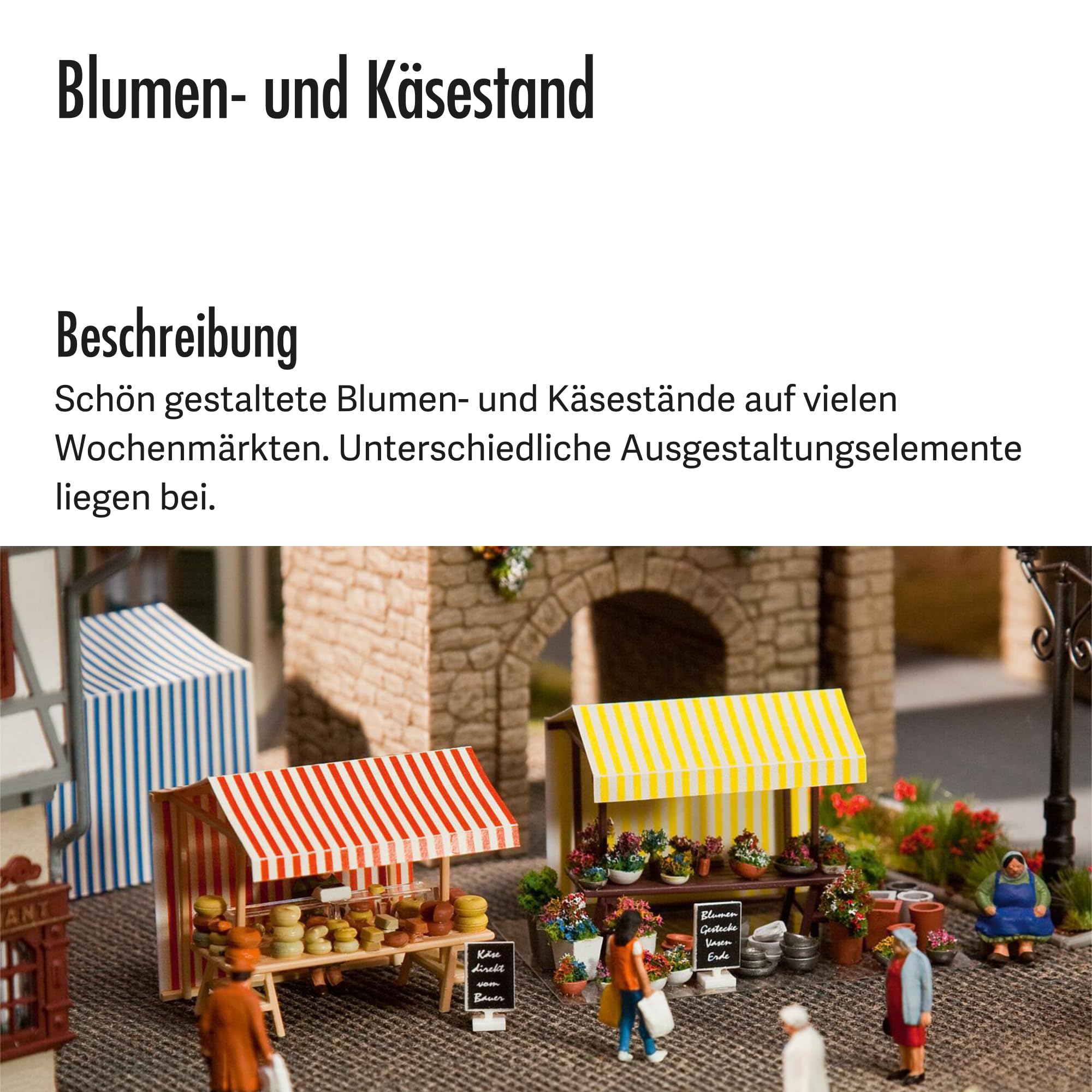FALLER FA180614 - Wochenmarkt II Blumen- und Käsestand, Weiss/Opulenter Garten