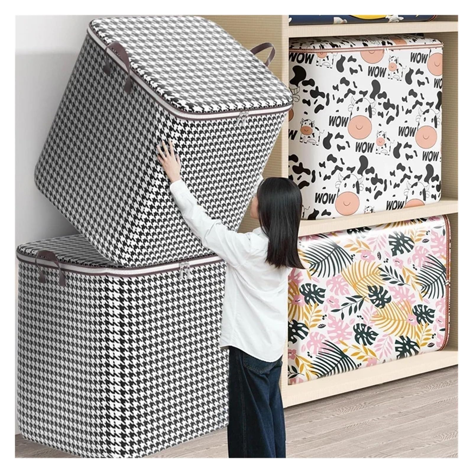 Aufbewahrungstasche für Kleidung, Stoff-Aufbewahrungsboxen, faltbare Stofftaschen for Kleidung, 100 l/140 l/180 l(100L)