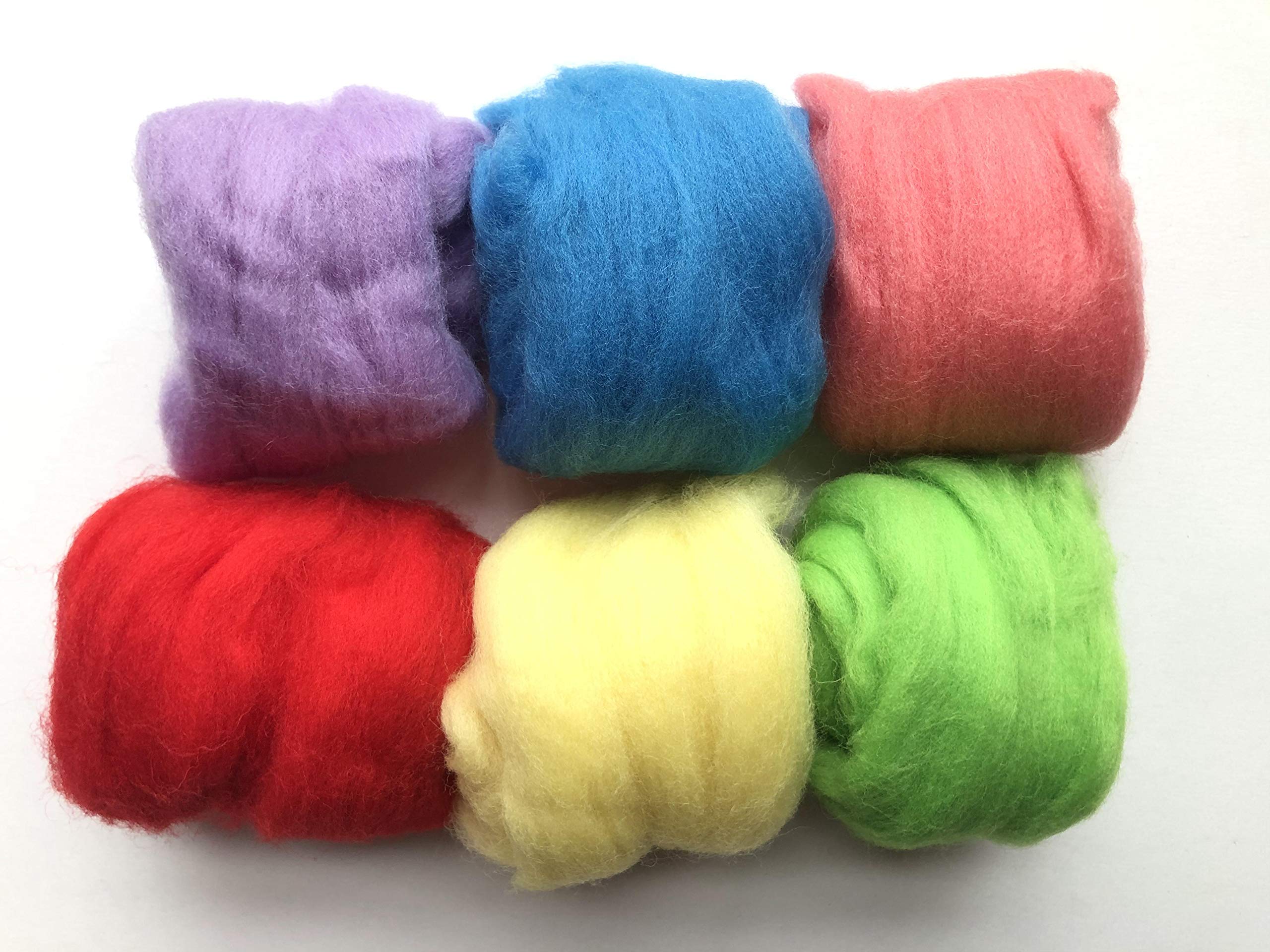 T.F GHG Needle Felting Wool Roving 6 Colors Set,10G/Color Total 60G/2.12OZ, 100% Natural Wool for Felting Yarn Craft Supplies, Needlecrafts for Starter Beginner (Rainbow)
