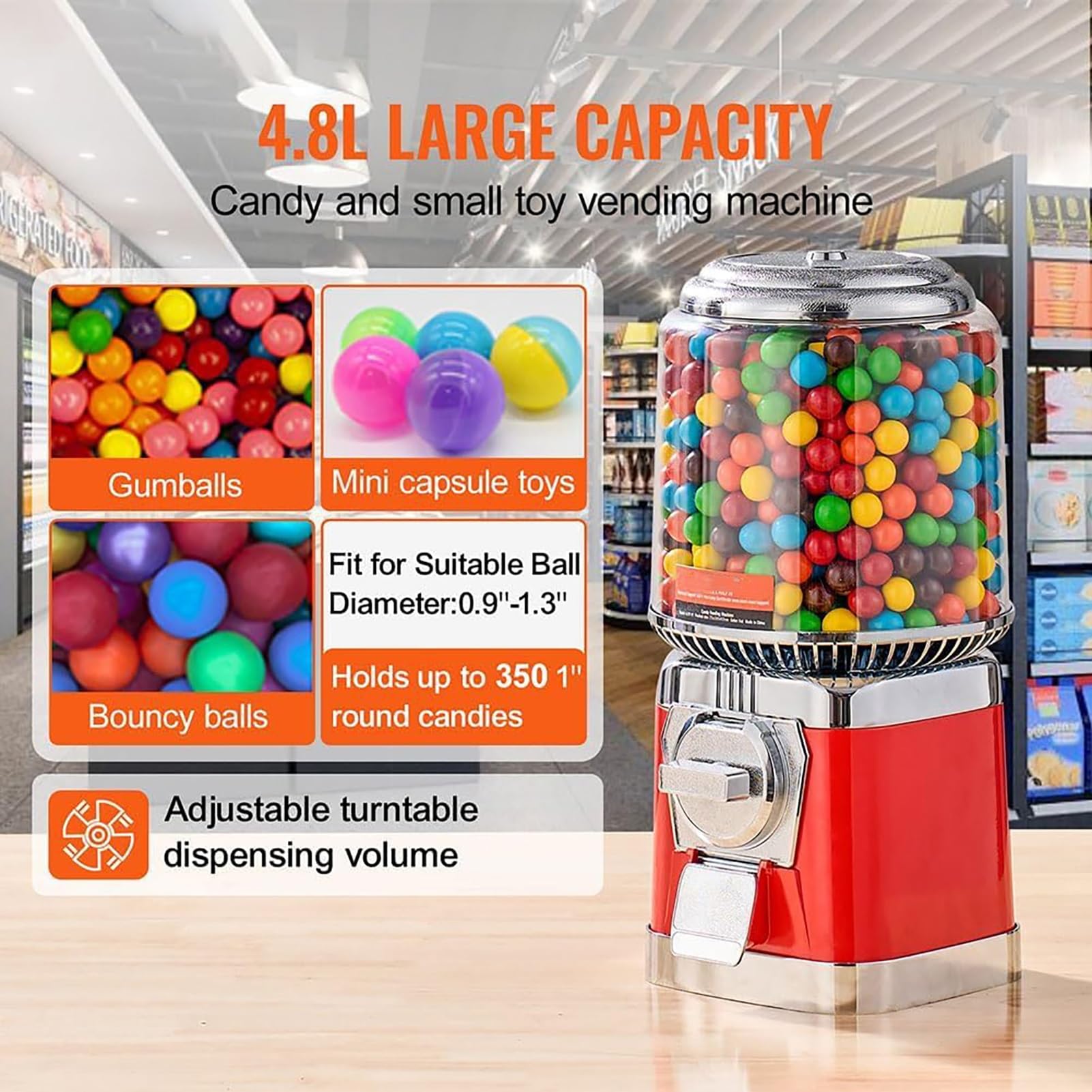 Dozownik cukierków, automat na kapsułki 22-32 mm, komercyjny dozownik gumball na imprezy, imprezy i zbiórki pieniędzy, ciesz się słodkimi smakołykami w dowolnym miejscu