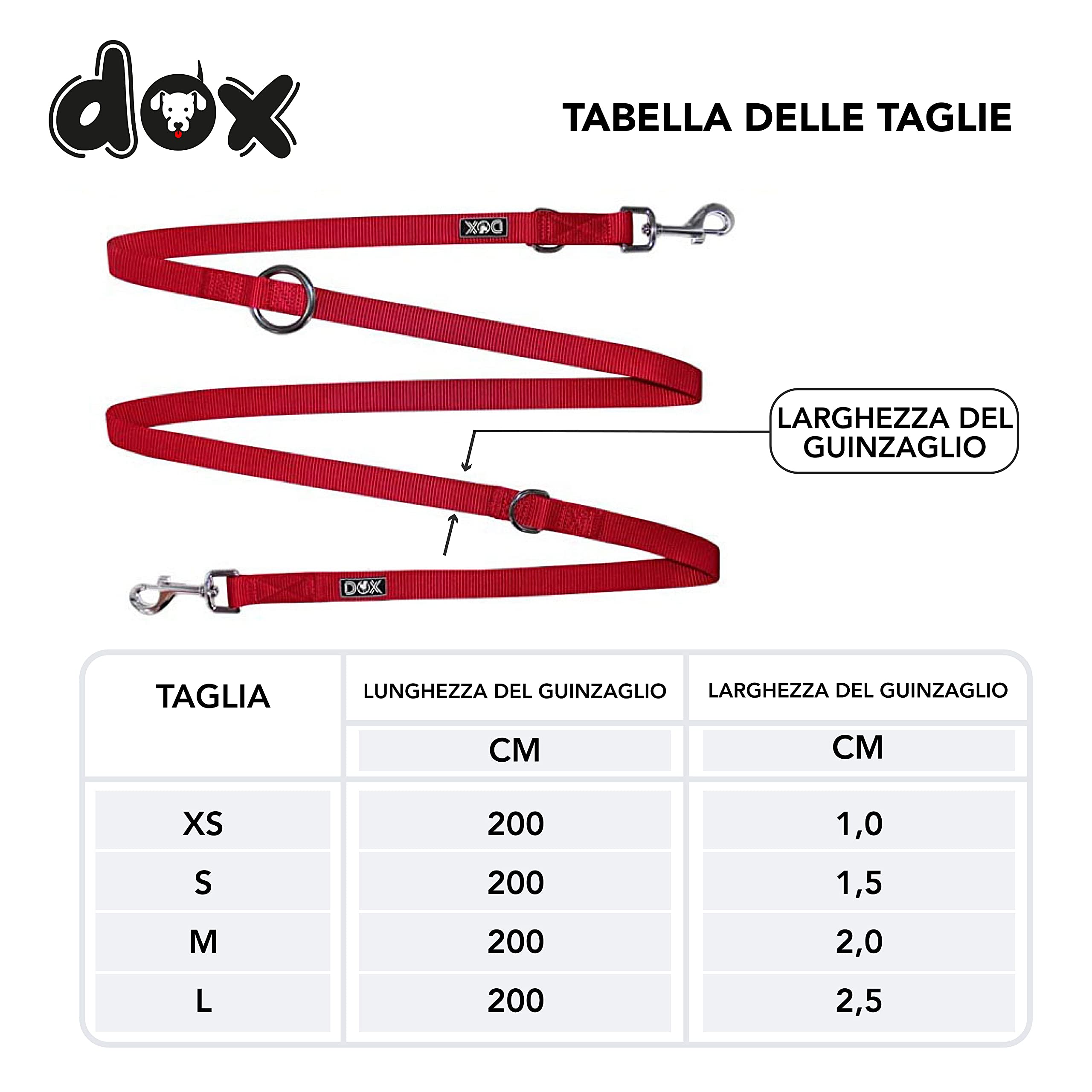 DDOXX Guinzaglio Addestramento per Cani in Nylon, Regolabile in 3 Modi, 2m | Cani Piccoli e Grandi | Doppio Guinzaglio Gatti Cani Cuccioli | Accessori Cani | Rosso, M
