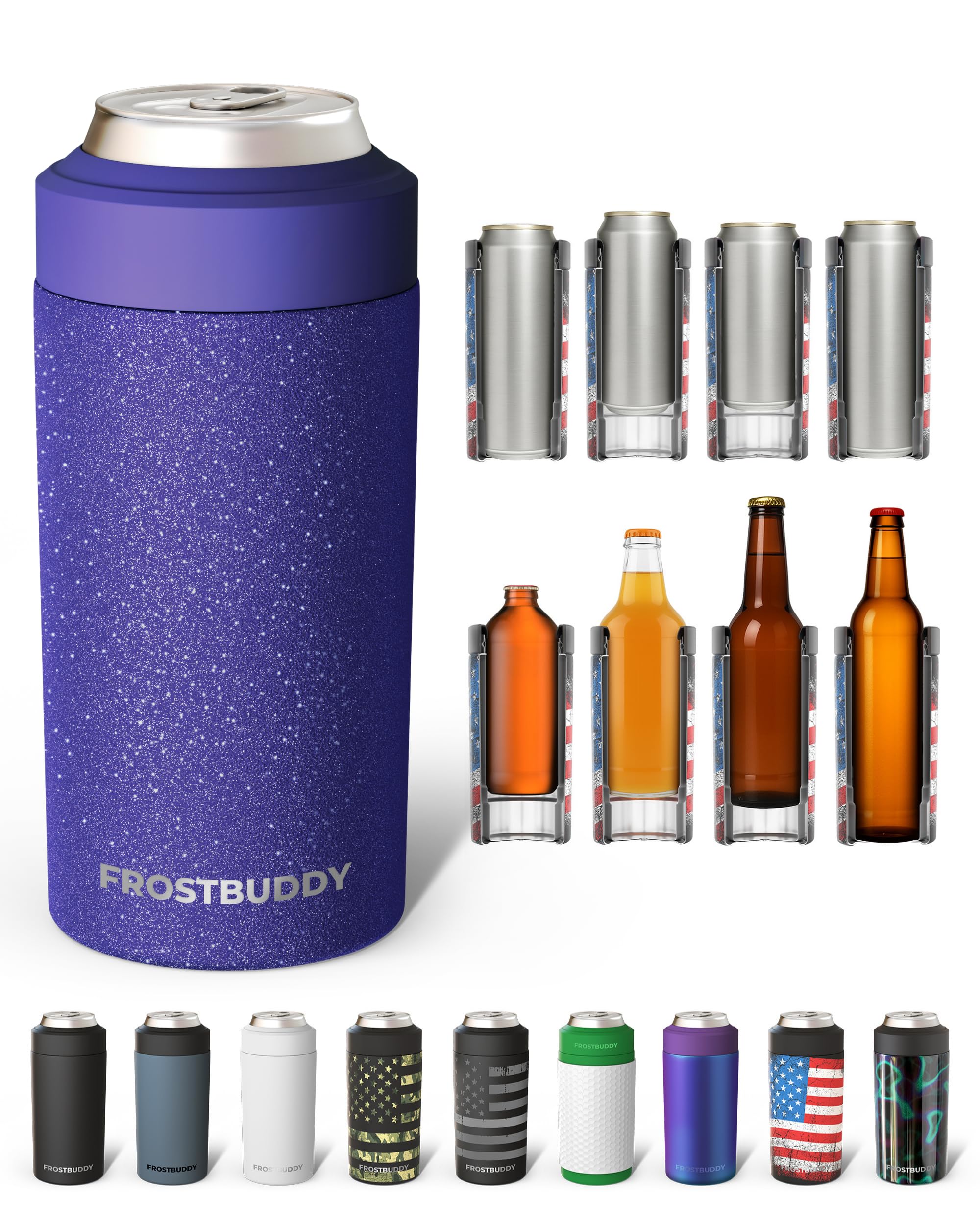 Frost Buddy Universal Can Cooler, Stainless Steel, Purple Glitz