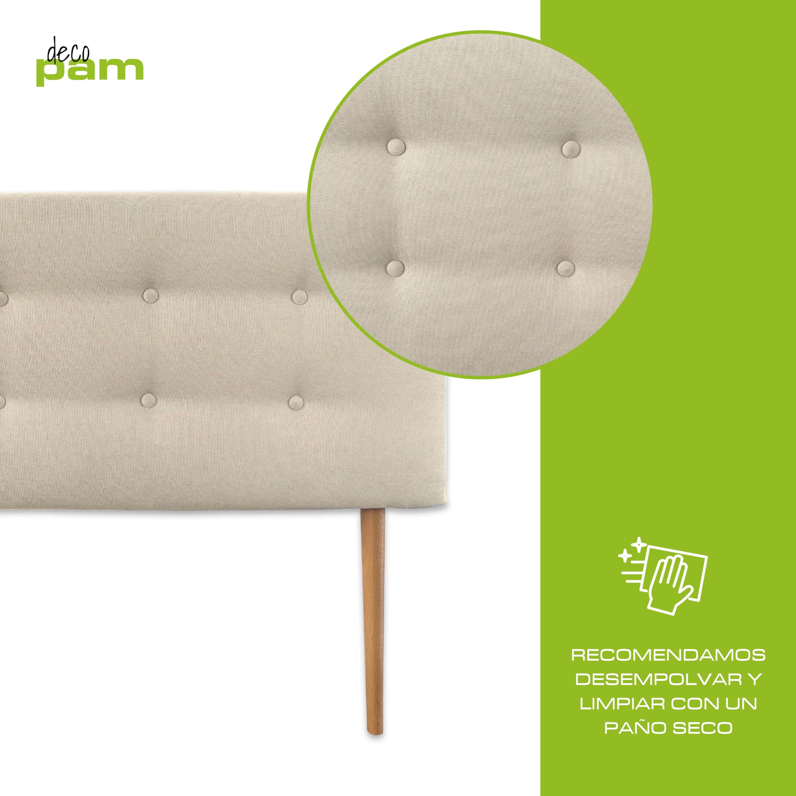 Cabecero Arizona – Tapizado en Tela Bronx Beige con Puerto USB, Cabezal Acolchado 8 cm, Fabricación Española (Beige, 140 cm – Camas 135/140)