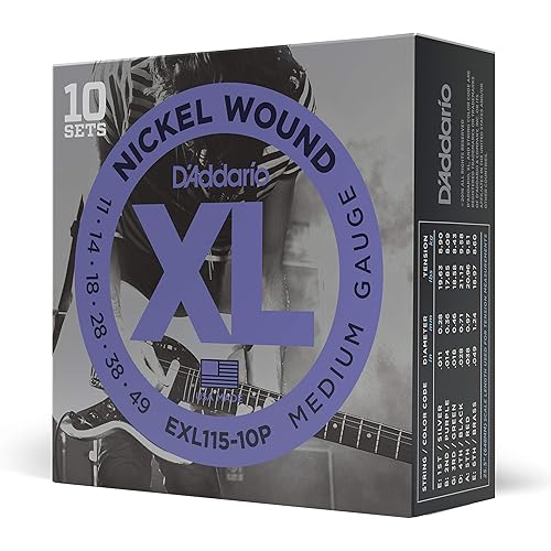 D'Addario Guitar Strings - XL Nickel Electric Guitar Strings - EXL115-10P - Perfect Intonation, Consistent Feel, Reliable Durability - For 6 String Guitars - 11-49 Medium, 10-Pack