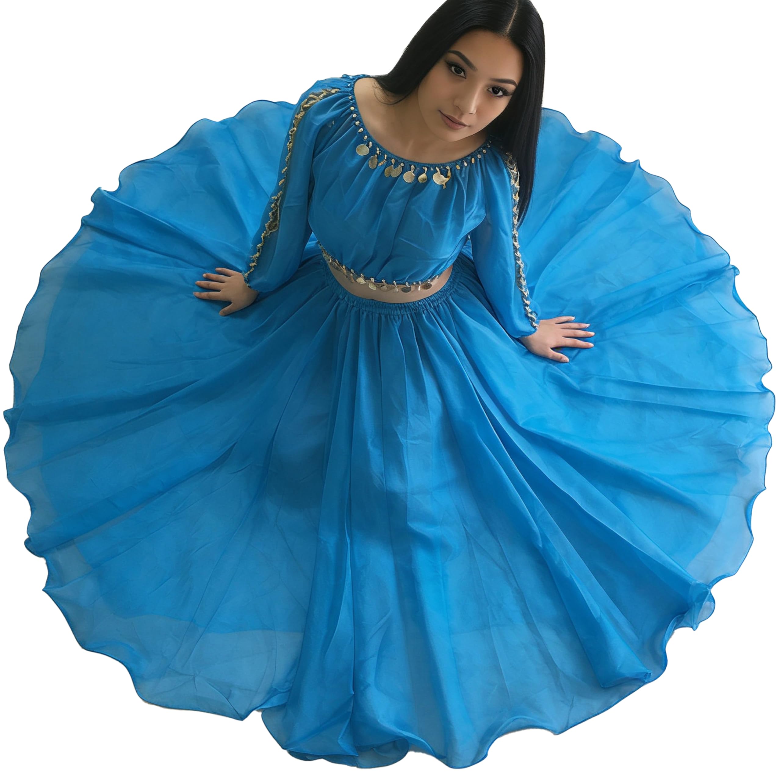 Wuchieal Gonne per danza del ventre da donna gonne lunghe in chiffon tribale, gonna da ballo di lode, gonna messicana