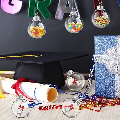 Miniatura 9 de 80 adornos redondos de plástico transparente a granel, parte superior extraíble, adornos transparentes para colgar, bolas de Navidad, adornos de