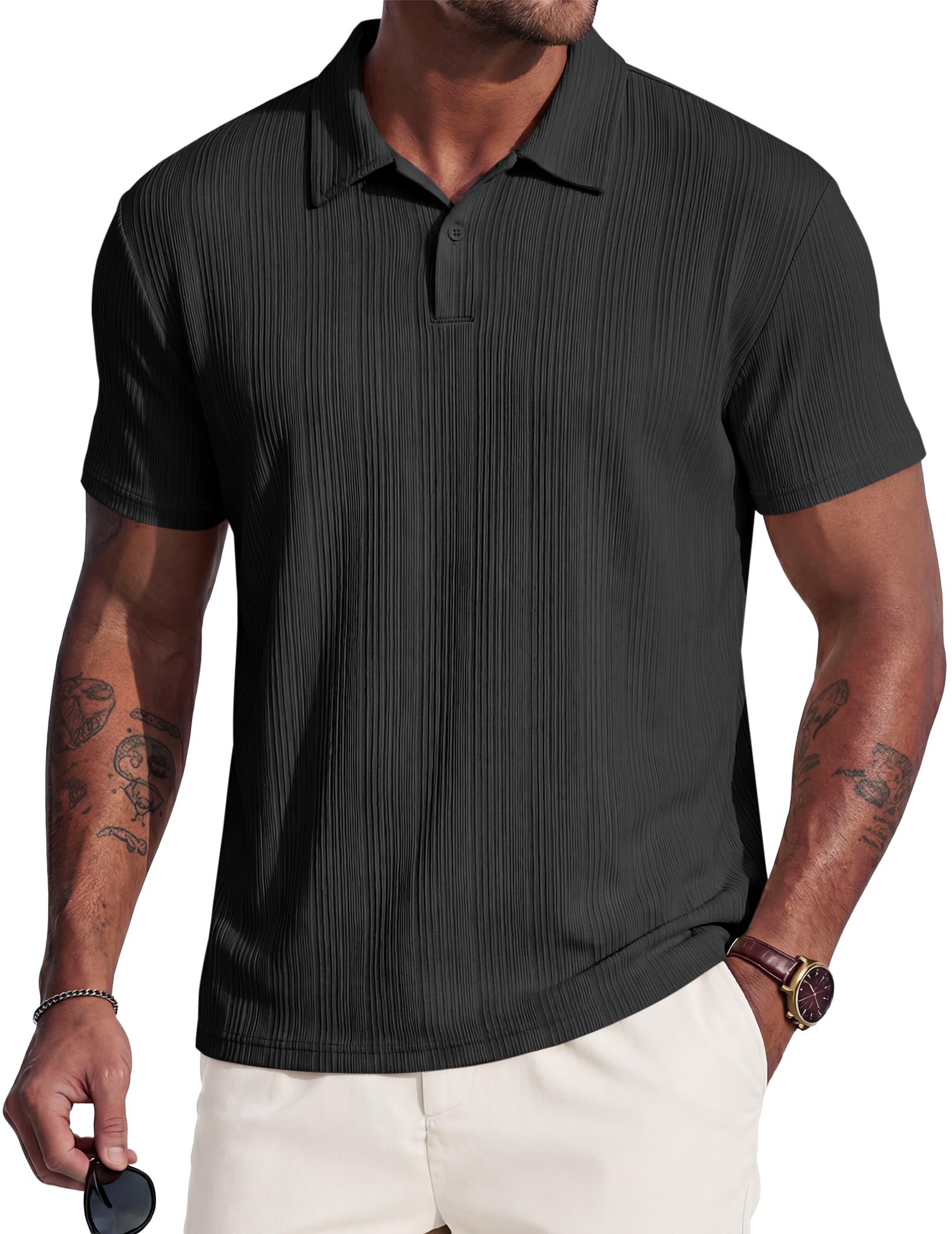 JMIERR Herren Poloshirt Kurzarm Casual Old Money Style Polo | Regular Fit Polohemd,Sommer Strickpolo Herren mit Rippstruktur,Atmungsaktiv,Casual Polohshirts,Maschinenwaschbar