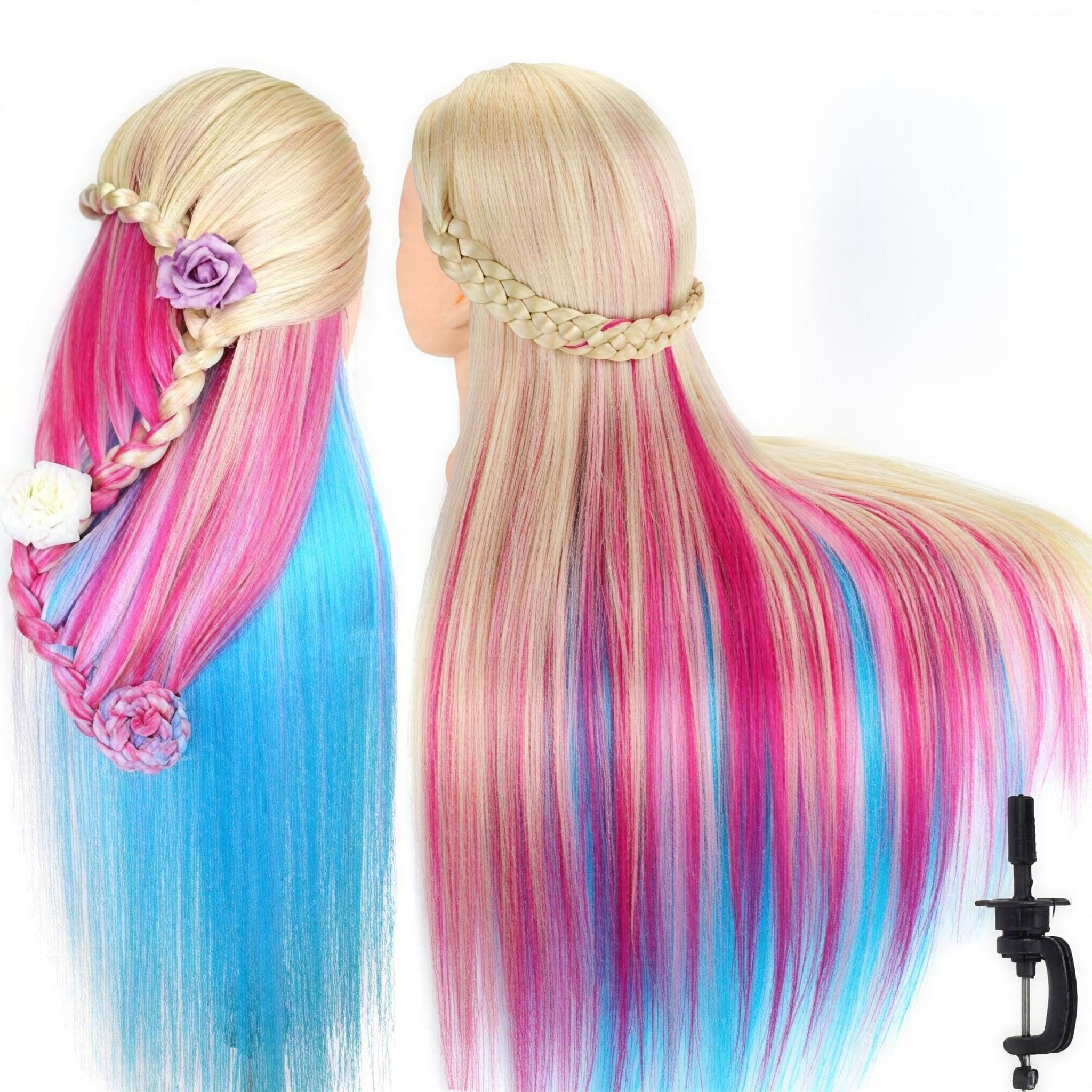 Testa Studio Manichini, TopDirect 75cm/29.5" Capelli Colorati Parrucchiere Cosmetologia Formazione Manichino Pratica Modello con Morsetto & DIY Accessori per Capelli