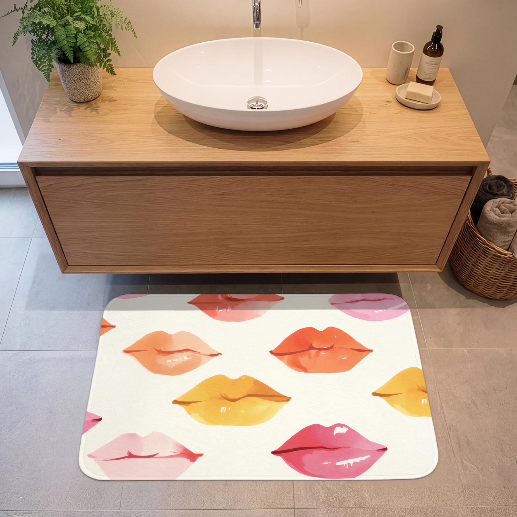 Alfombra De Baño Rectangular 90x60 cm Bathroom Bath Mat Lavable Tapete Antideslizante Alfombras Ducha Decoracion Alfombrilla Labios - Coloridos - Brillantes