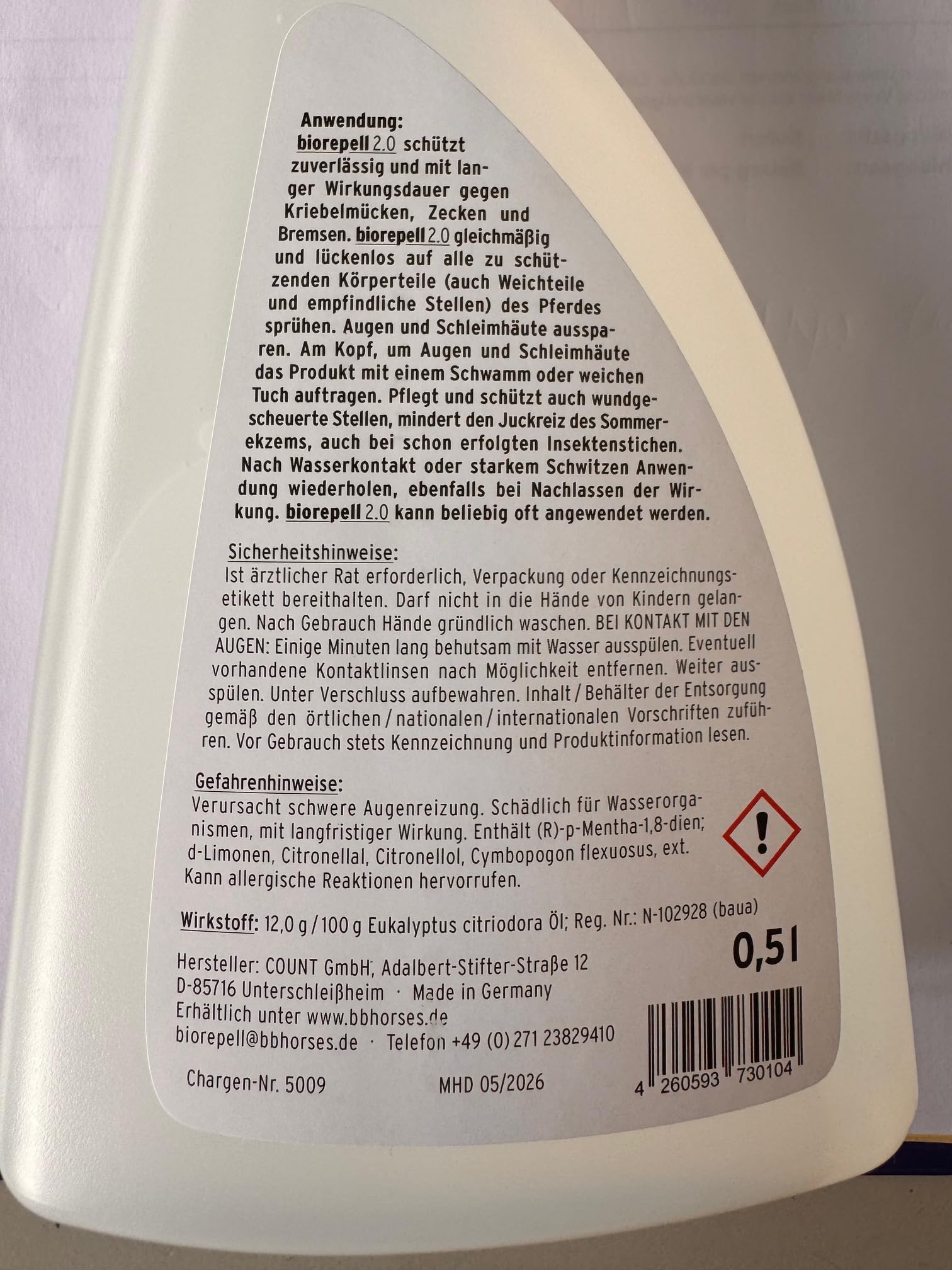 Olimond biorepell 2.0 Insektenabwehr fürs Pferd 500 ml ohne Sprühkopf