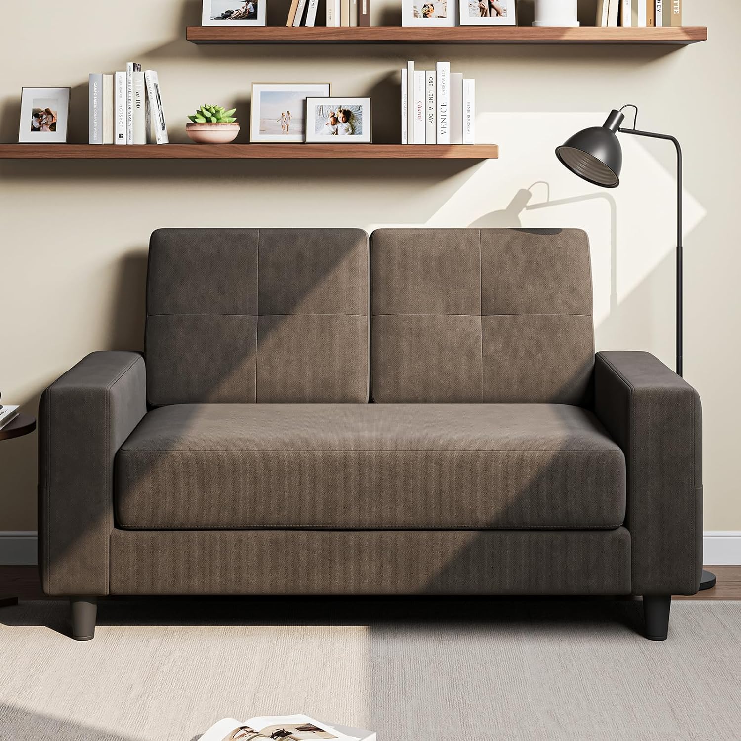 Loveseat Sofa丨53 inch Love Seat Small Couch for Small Space 丨7.5” Thick Seat Cushion Sofas for Bedroom丨Chenille Mini Couch for Apartment Dark Grey