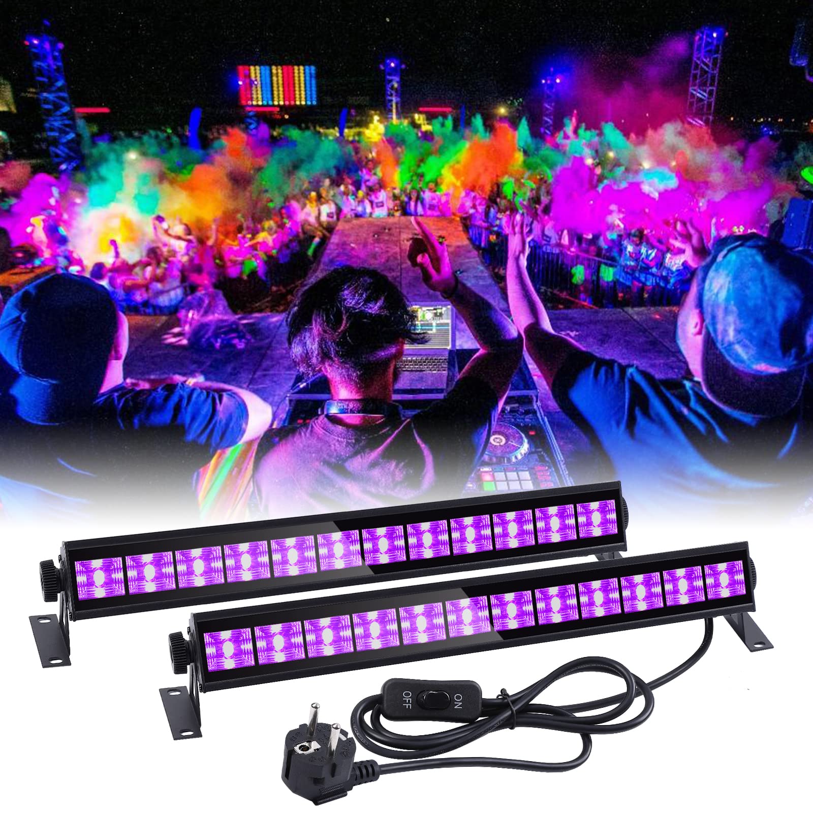 Litake UV Schwarzlicht, 2 Stück 36W 12 LED Schwarzlichtlampe Bar 390-400nm UVA-Klasse Wellenlängen LED Black Lights mit 1.5M Netzkabel für Halloween,Körperbemalung,Bühnen und Party Deko