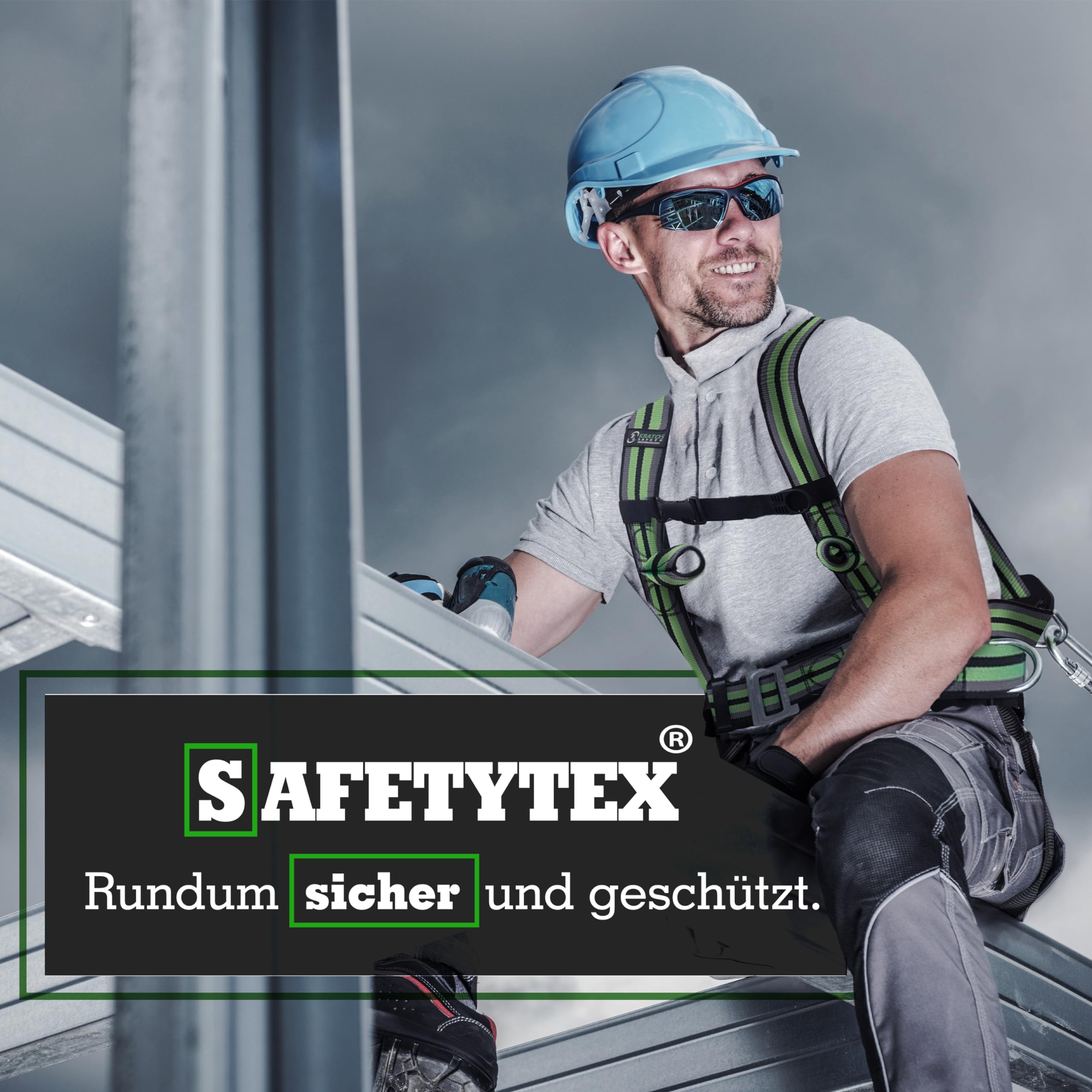Safetytex 5-Punkt Premium Auffang- und Haltegurt - Fallschutz EN 361 EN 358 EN 813 - Bandfalldämpfer Tragkraft 140 kg - Absturzsicherung