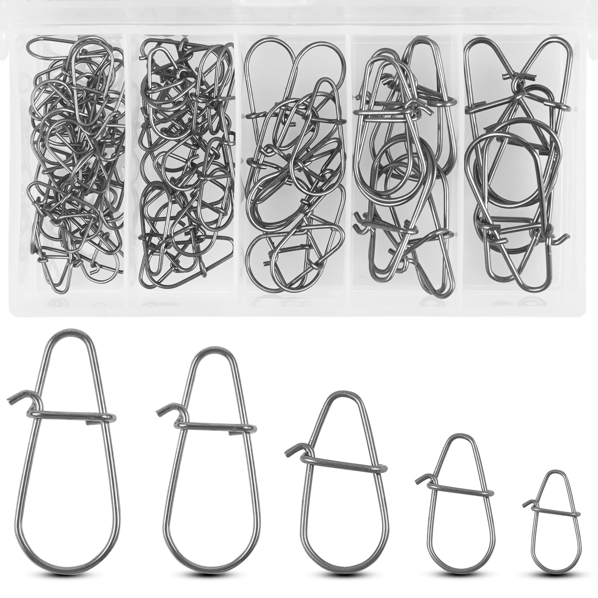 Duo Lock Snaps Sea Fishing Clip Stainless Steel Quick Change Fishing Swivels Snaps Speed Clips for Lure Snap Connector Freshwater Saltwater Tackle (75pcs/box, 1#~5#)