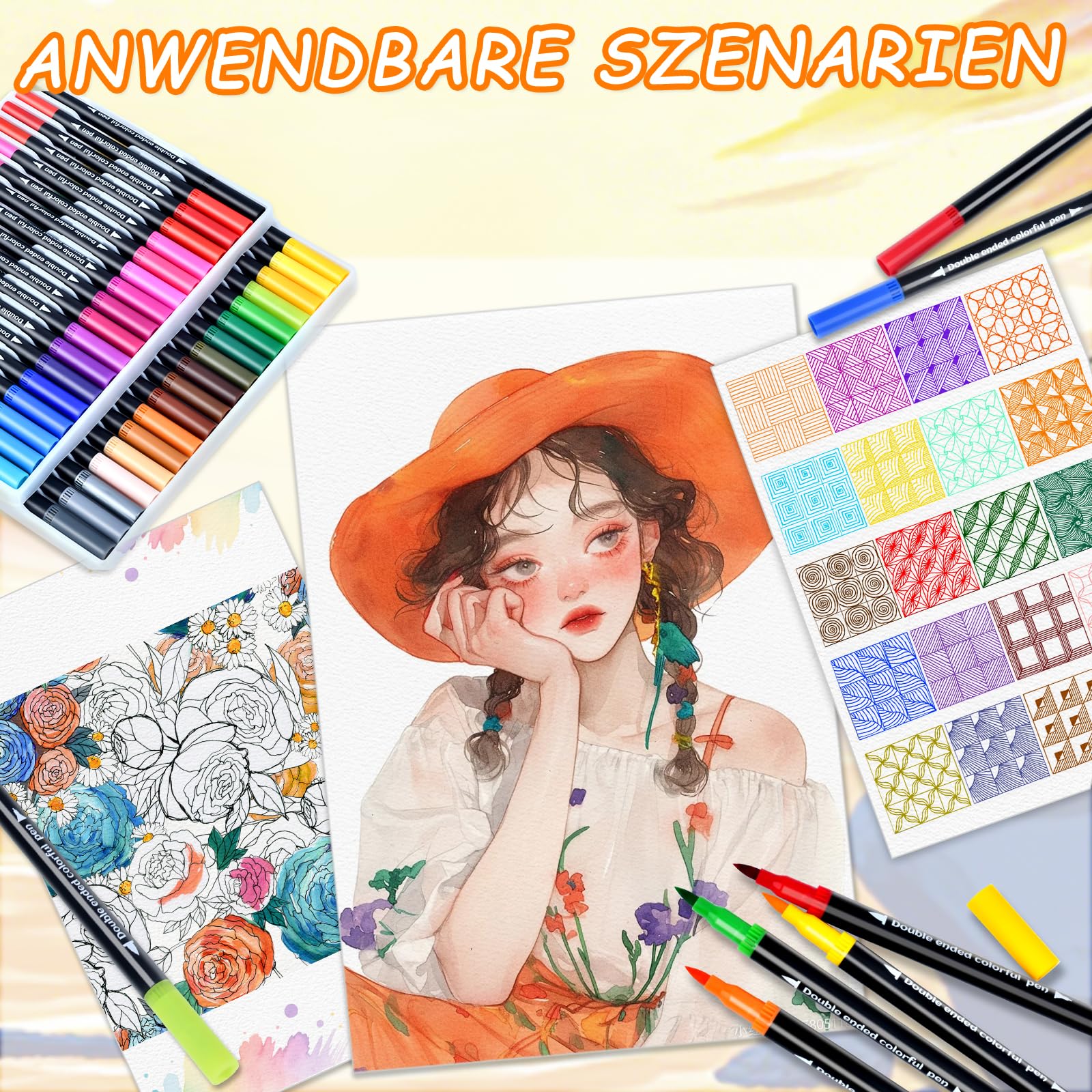 swihorab Lot de 120 feutres à double pinceau, double pinceau, pointe fine et pointe pinceau pour adultes, pour coloriage, livres de coloriage, manga