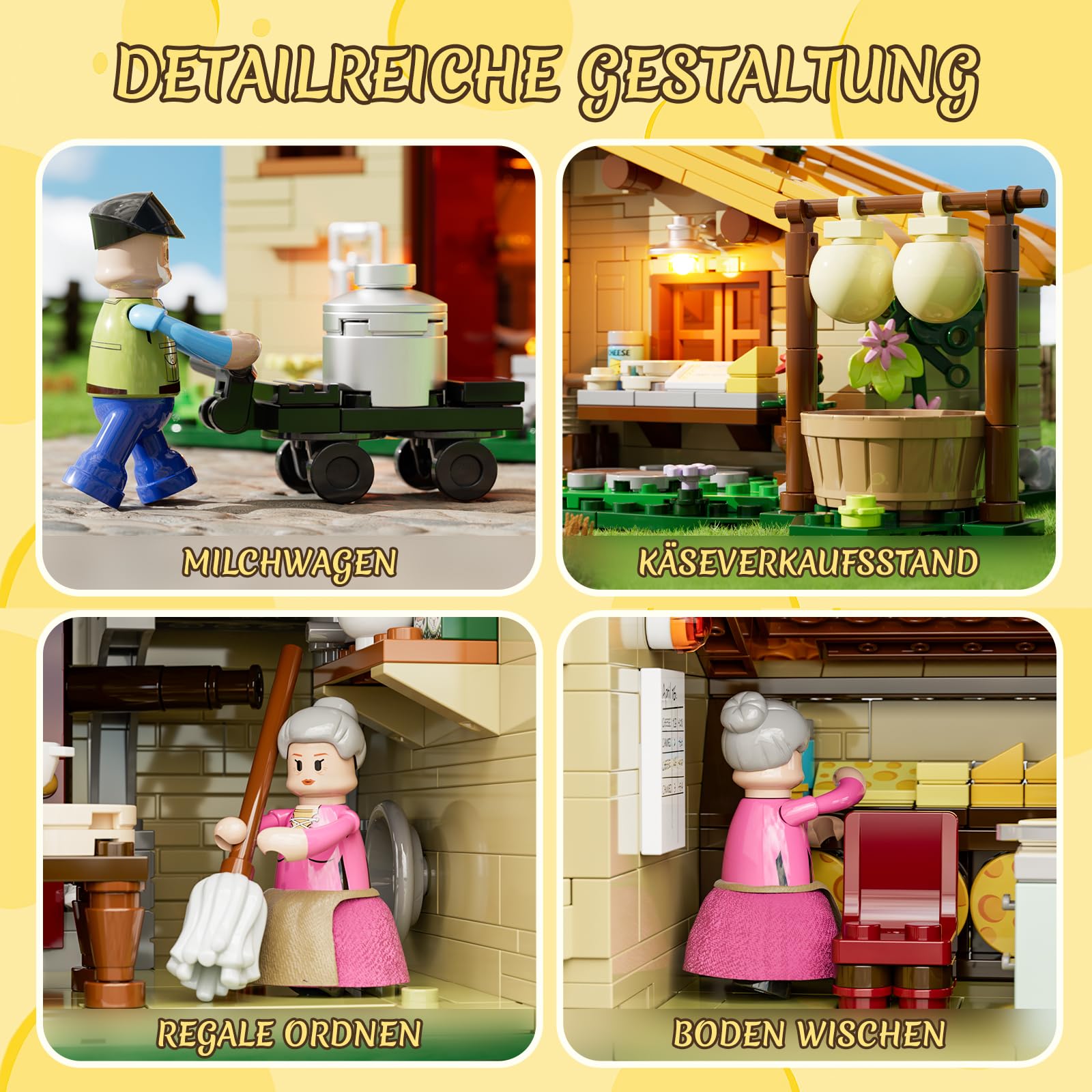 FUNWHOLE Käsehaus Beleuchtungs-Baustein-Set - Hauskäse Kollektion LED Licht BAU Tiere Bausatz 867 Teile für Erwachsene und Jugendliche