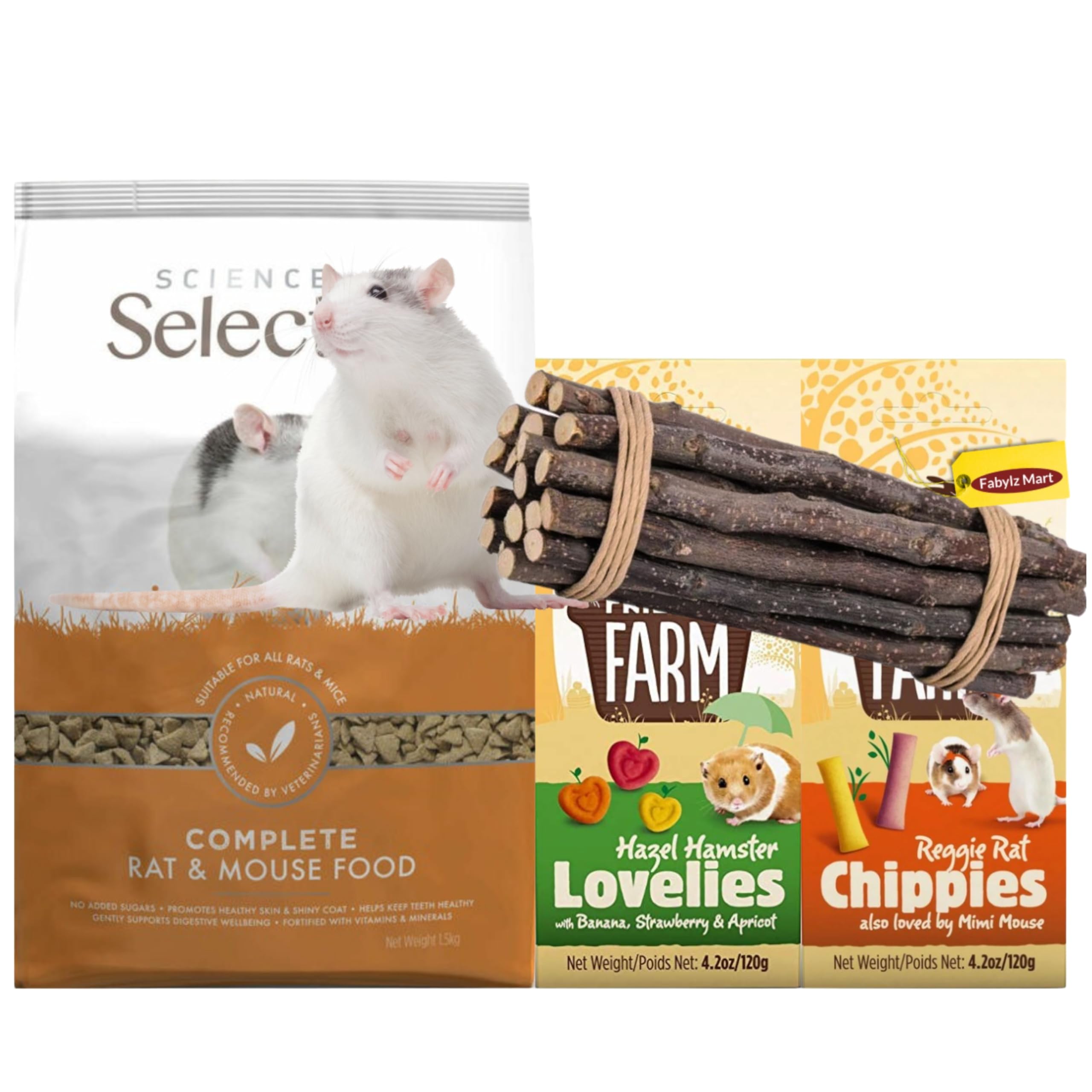 Sponsored Ad – Rat Food and Treats bundle containing Rat and Mouse Food 1.5g x1, Lovelies 120g x1, Chippies 120g x1 Small Animal Treats and Apple Sticks