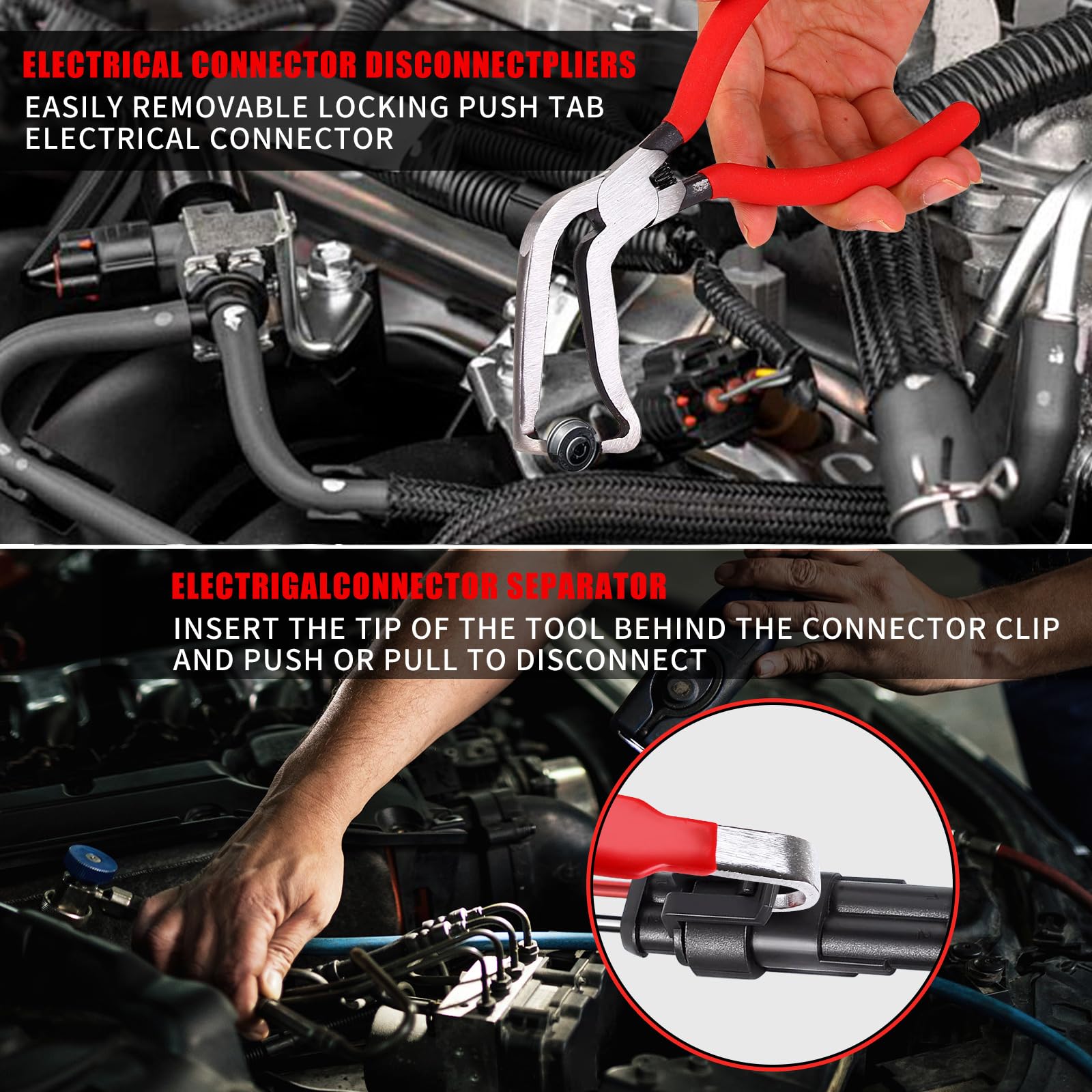 BCJCLTS 4 Pieces Electrical Disconnect Pliers for Cars, Electrical Connector Separator Tool and Automotive Electrical Connector Disconnect Pliers,Fuel Line Petrol Clip (Red 4 PCS)