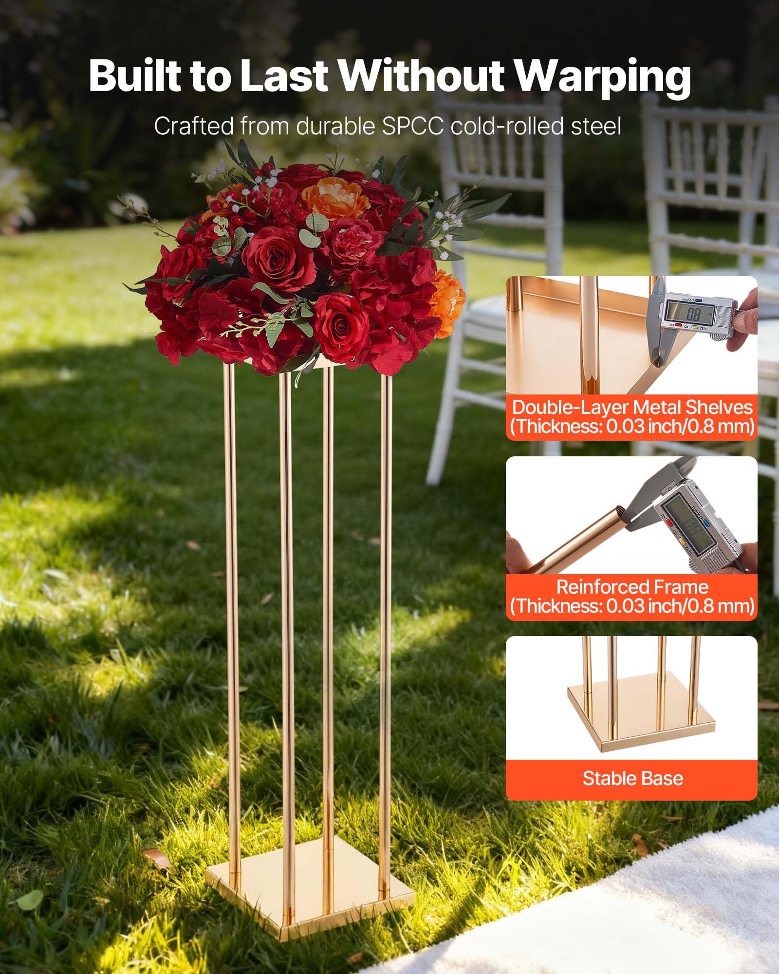 VEVOR Support Fleur Mariage Colonne Lot de 10 Support Fleur Centre Table Mariage 80 cm Présentoir Floral pour Fêtes, Anniversaires, Décoration Intérieure, avec Pieds Cylindre Panneau Métallique, Doré