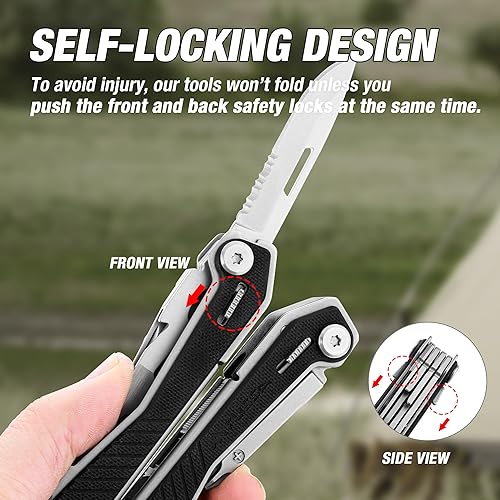 Miniatura 3 de FLISSA Multiherramienta 16 en 1 con mango G10, regalos para hombres, multiherramienta EDC de acero inoxidable con cuchillo de bolsillo, alicates,