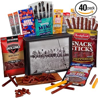 ManSnacks Jerky Gift Basket for Men - 29 pc - Large Variety of Beef Jerky, Jerky Bites, Beef Sticks, Pepperoni Sticks, Turkey Sticks & Cheese Sticks, in a Manly Gift Box | Unique Gift for Jerky Lovers