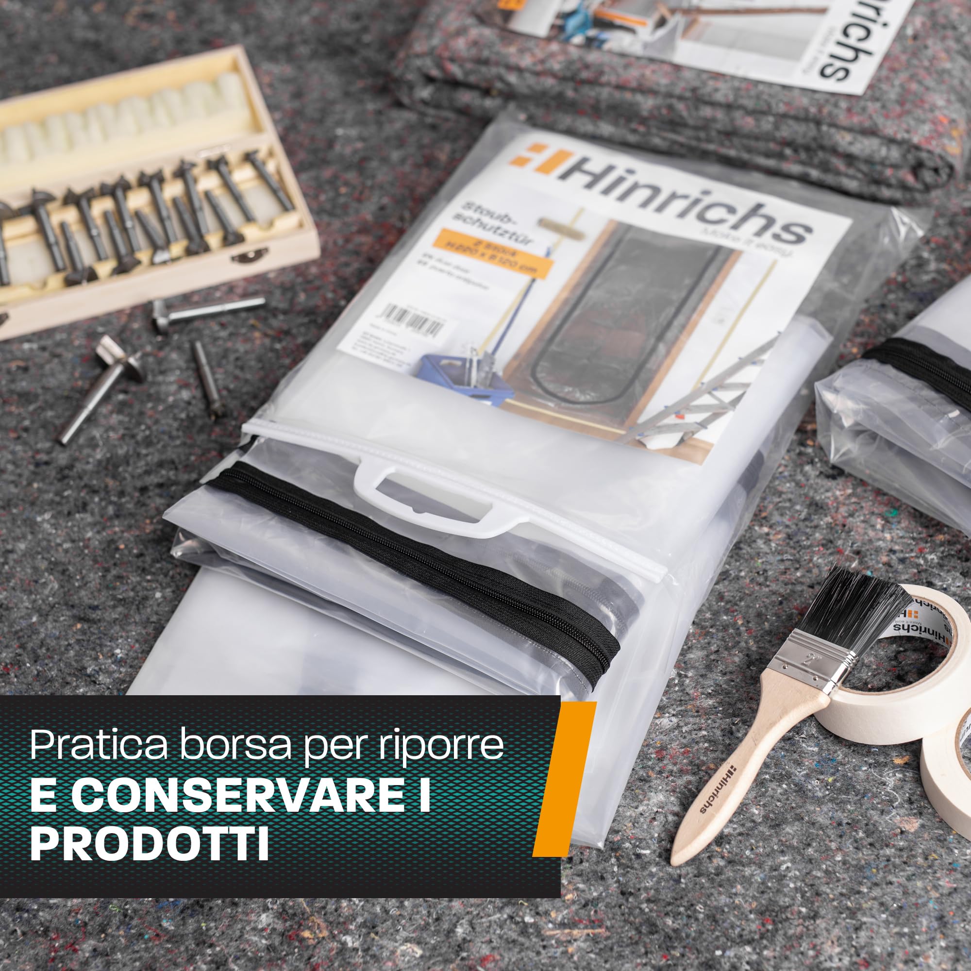 Hinrichs 2x Porta Antipolvere con Chiusura a Strappo - 220x120 cm - Copri Scarpiera con Cerniera - Antipolvere Casa - Copertura Scaffale - per ristrutturazioni, trasformazioni e restauri