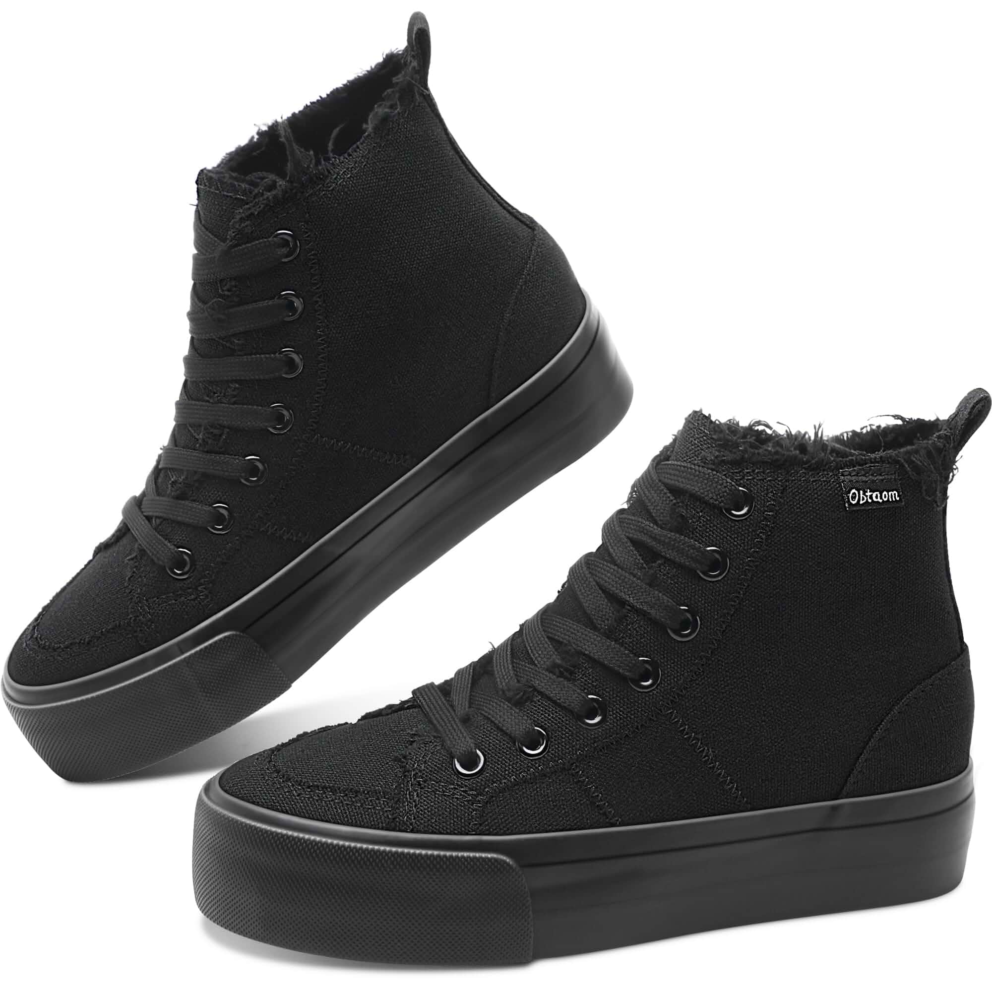 ObtaomHigh Top Platform Sneakers Women Mid Calf Play Canvas Shoes Washed Platform Skate Skateboard Shoe Casual Canvas Fashion Sneakers