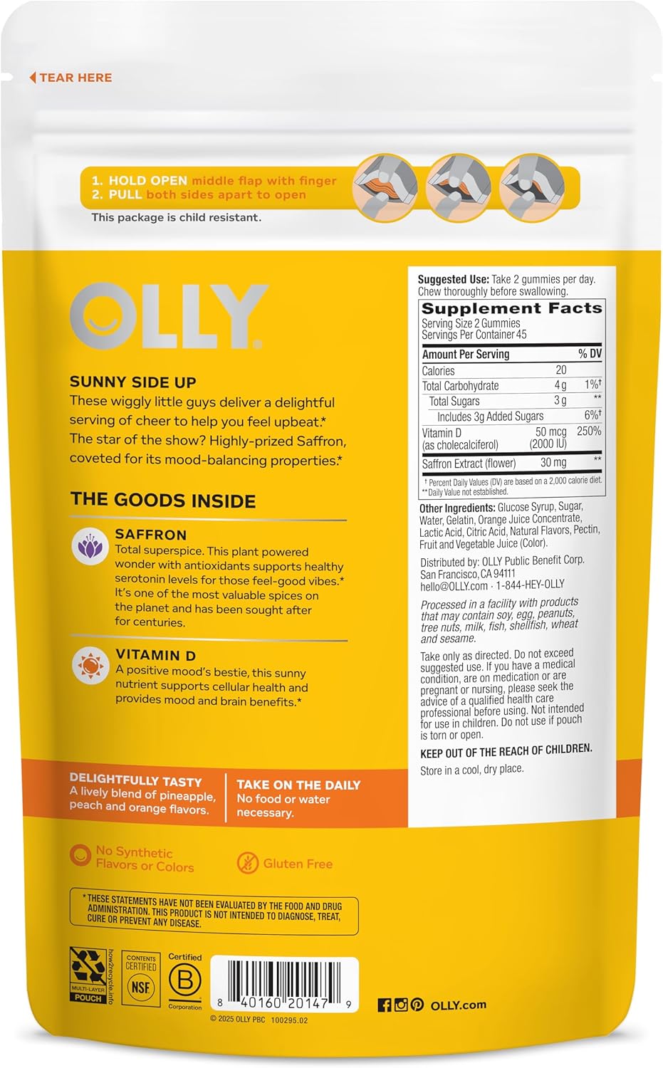 OLLY Hello Happy Gummy Worms, Mood Balance Support, Vitamin D, Saffron, Adult Chewable Supplement, Gluten Free, Tropical Zing - 90 Count - Image 7