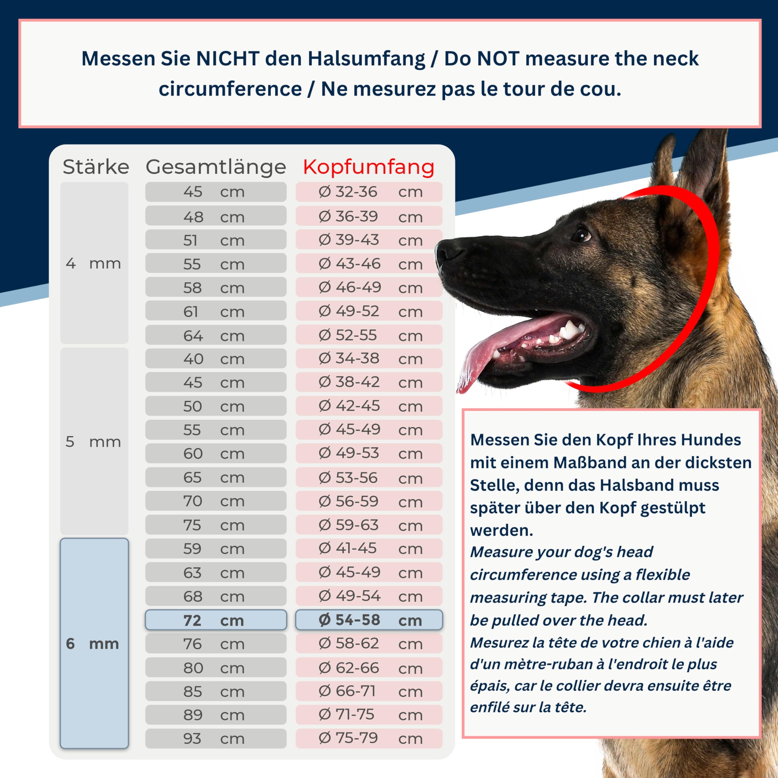 Kettenwürger für Hunde mit Kopfumfang 54-58 cm aus Edelstahl V4A Hundekette mit Zugstop Kettenhalsband langgliedrig 6mm dick und 72 cm Gesamtlänge