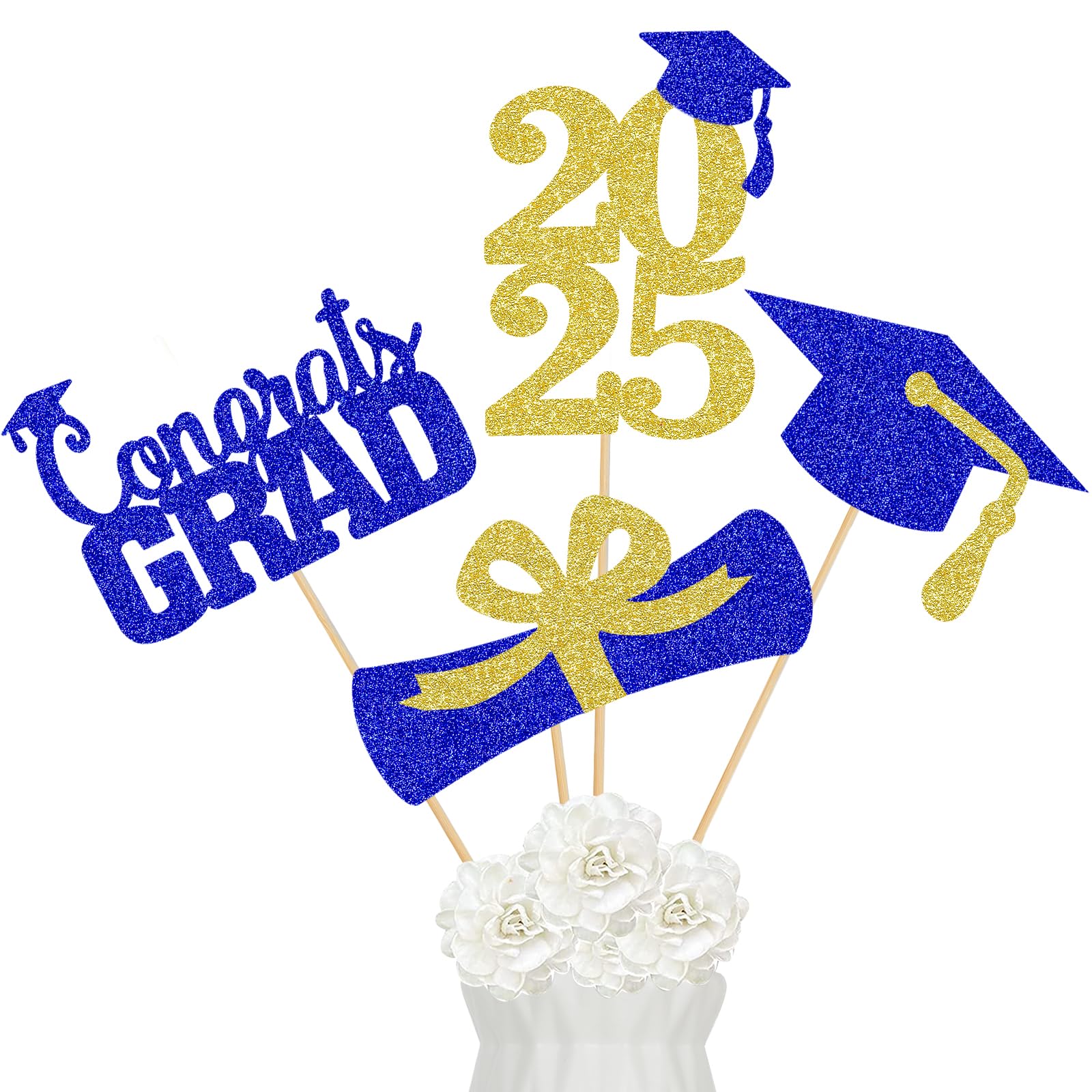 24Pcs 2025 Graduation Table Centerpiece Sticks Blue and Gold, 2025 Graduation Party Centerpieces for Tables 2025 Blue and Gold 2025 Graduation Table