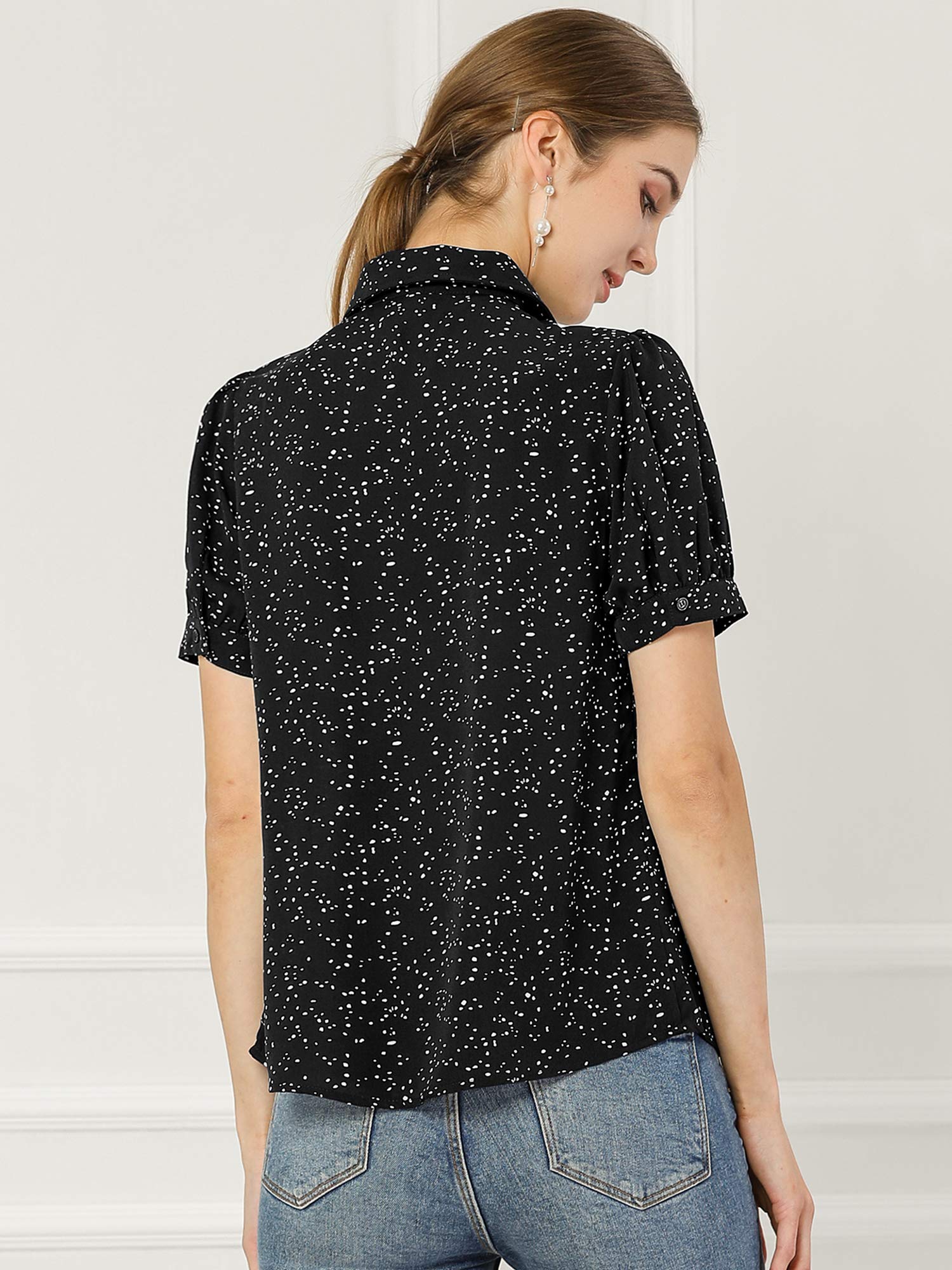 Allegra K Women's Retro Polka Dots Tops Bow Tie Neck Peter Pan Collar Chiffon Blouse