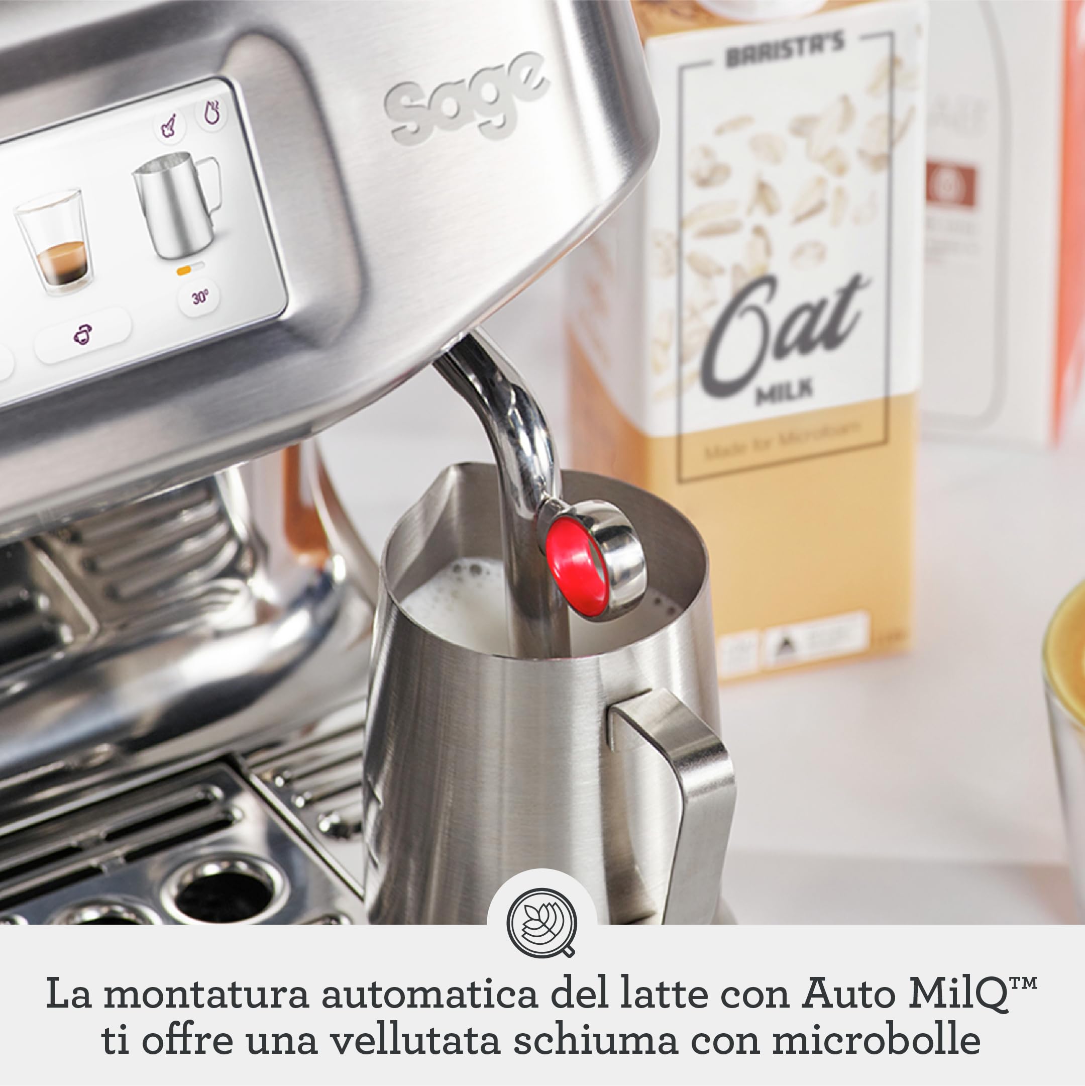 Sage - The Barista Touch Impress - Macchina da Caffè con Montalatte Automatico e Macinacaffè Integrato - Dosaggio Intelligente, Pressino Assistito, 8 Programmi - Tartufo Nero