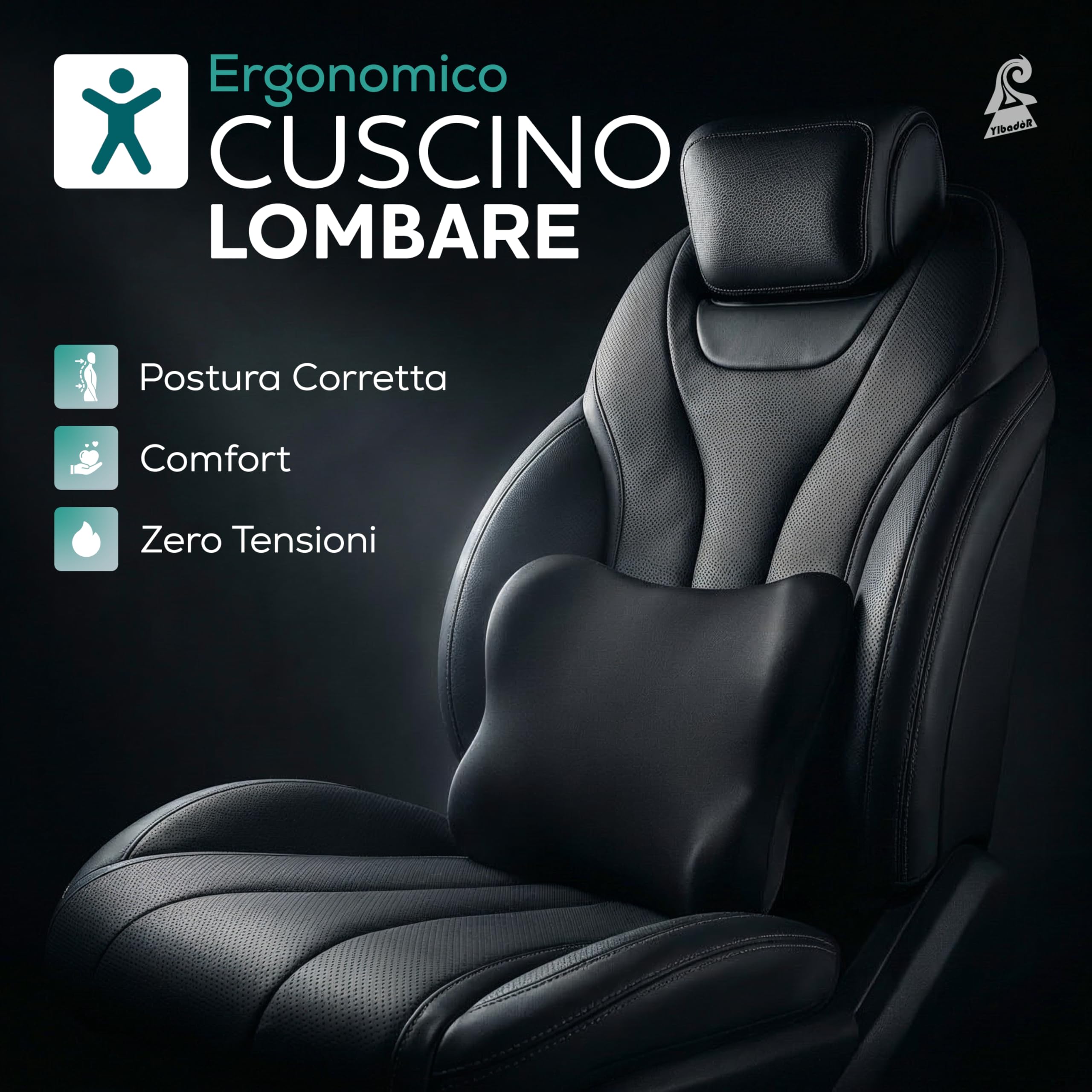 Generico Cuscino Lombare Memory Foam Supporto Ergonomico per Auto e Sedia Ufficio
