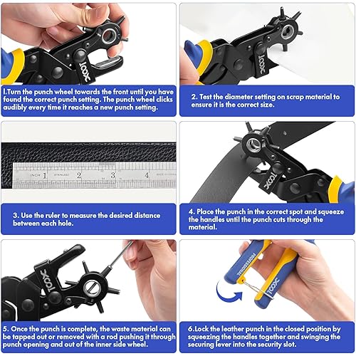 Miniatura 8 de Xool - Sacabocados para perforar cuero, ideal para crear agujeros en cinturones, correas, collares, zapatos y más