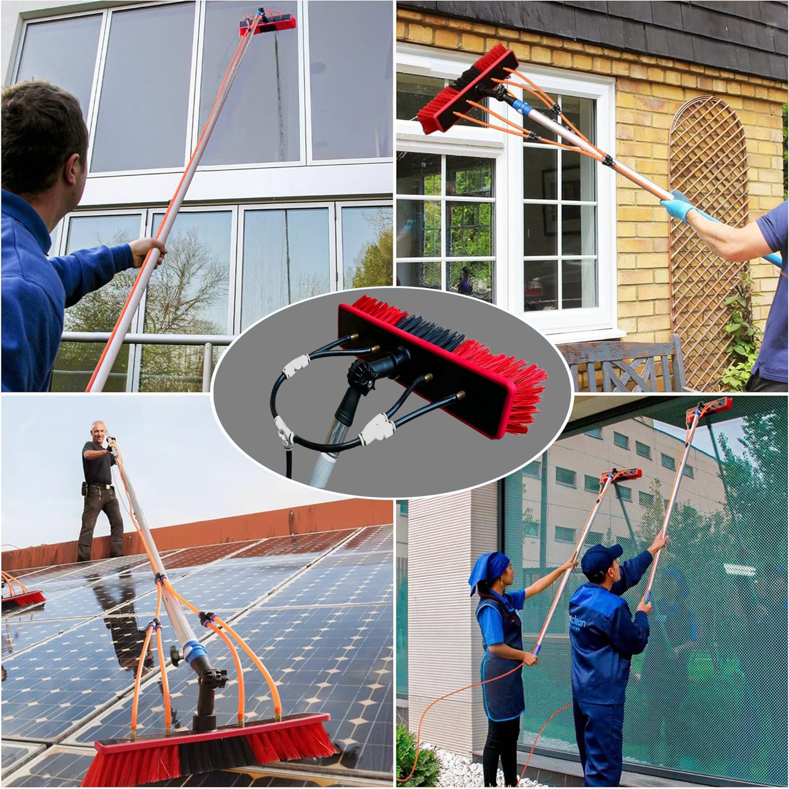 Poste de alimentación de agua con cepillo de 35 cm, kit de limpieza de paneles solares para techos altos, paredes, vehículos y barcos, perfecto para una limpieza y mantenimiento eficientes de paneles
