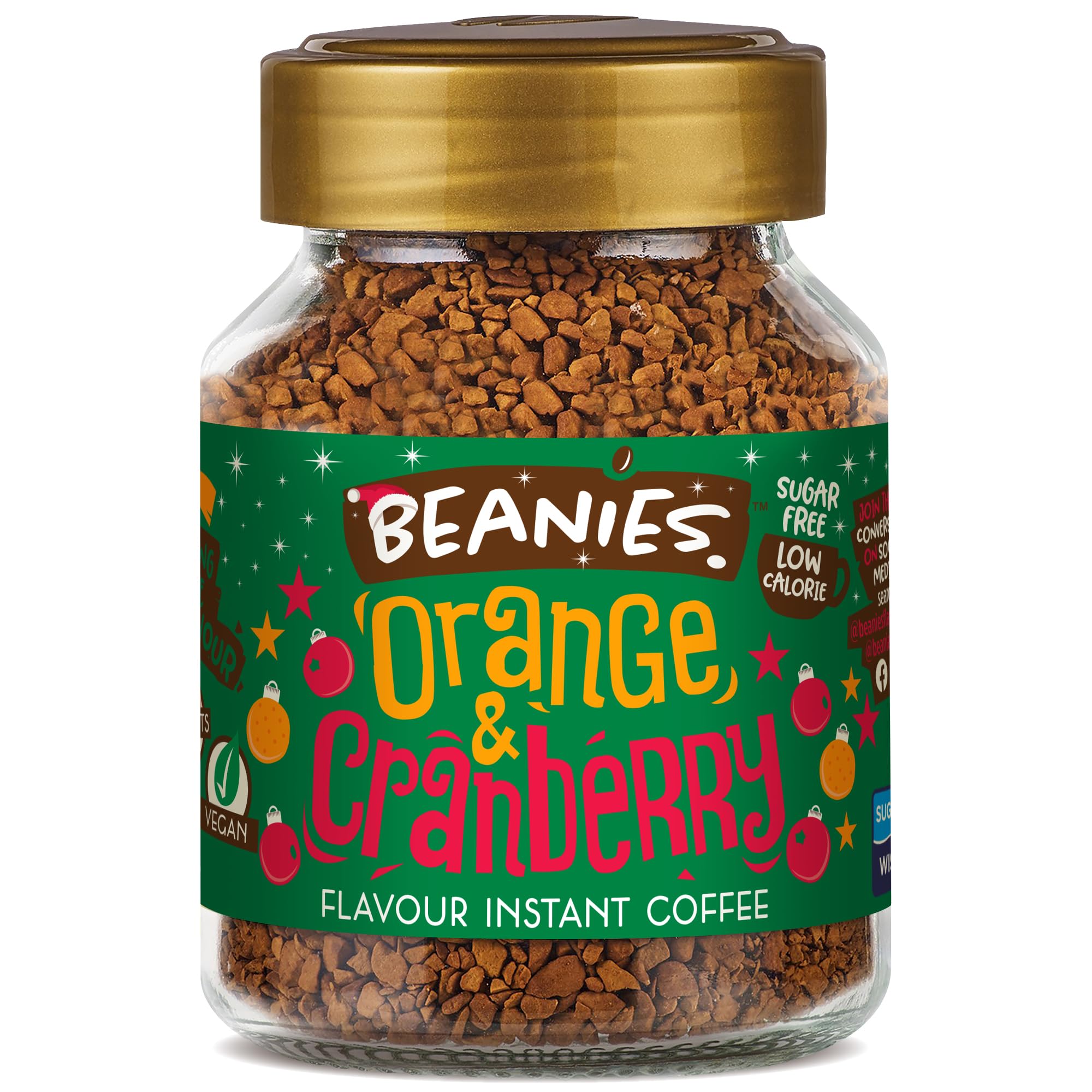 Beanies FlavourOrange & Cranberry Instant Flavored Coffee - Bold & Adventurous Full-On Flavor, An Indulgent Sugar Free Taste Explosion - Low Calorie - Vegan & Gluten Free - 50g x 6Pack