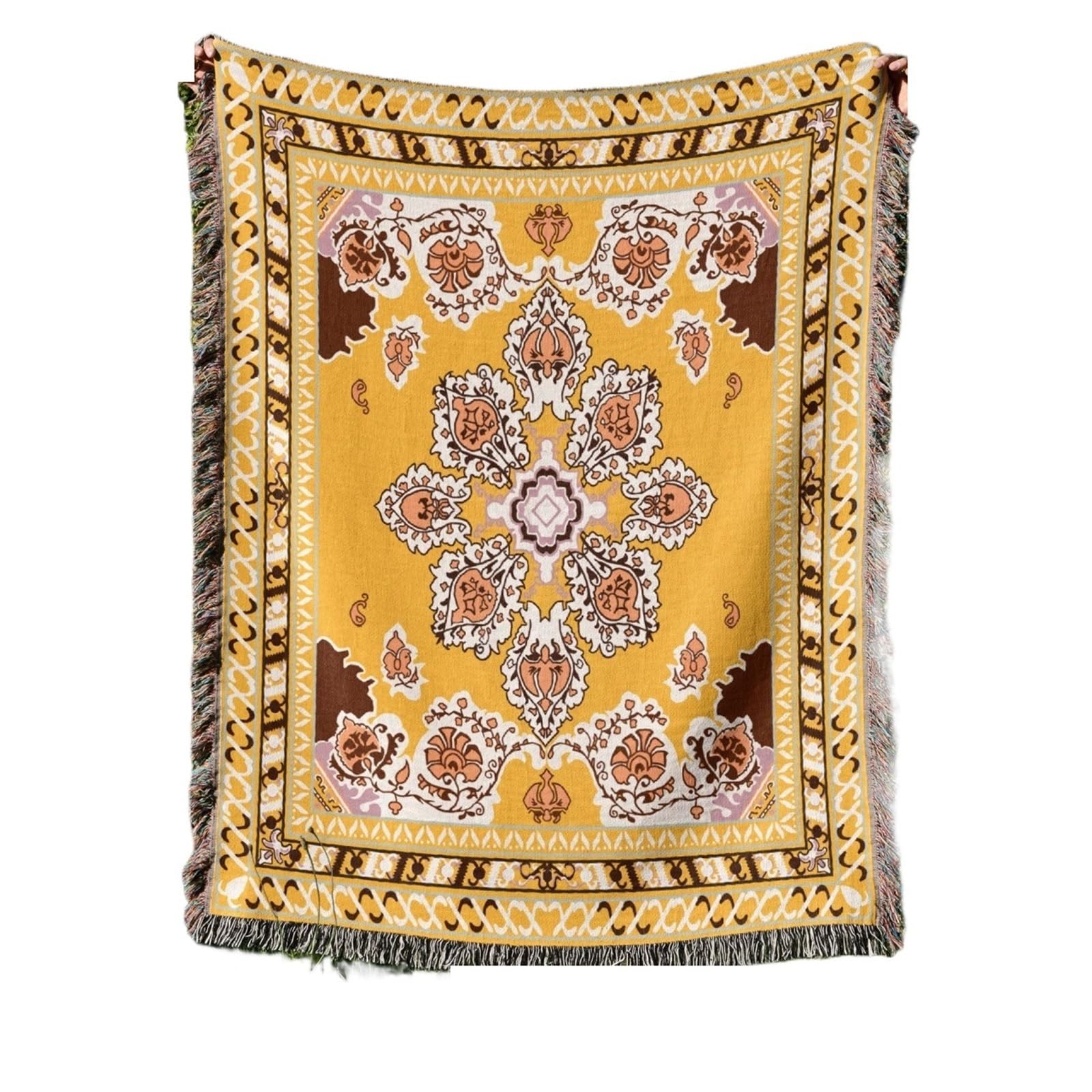 Manta de picnic de lino, mantas de punto a cuadros para exteriores, manta de picnic para camping, mantas decorativas para cama, sofás, viajes, jardín y exteriores (naranja) (amarillo, 130 x 160 cm (cu