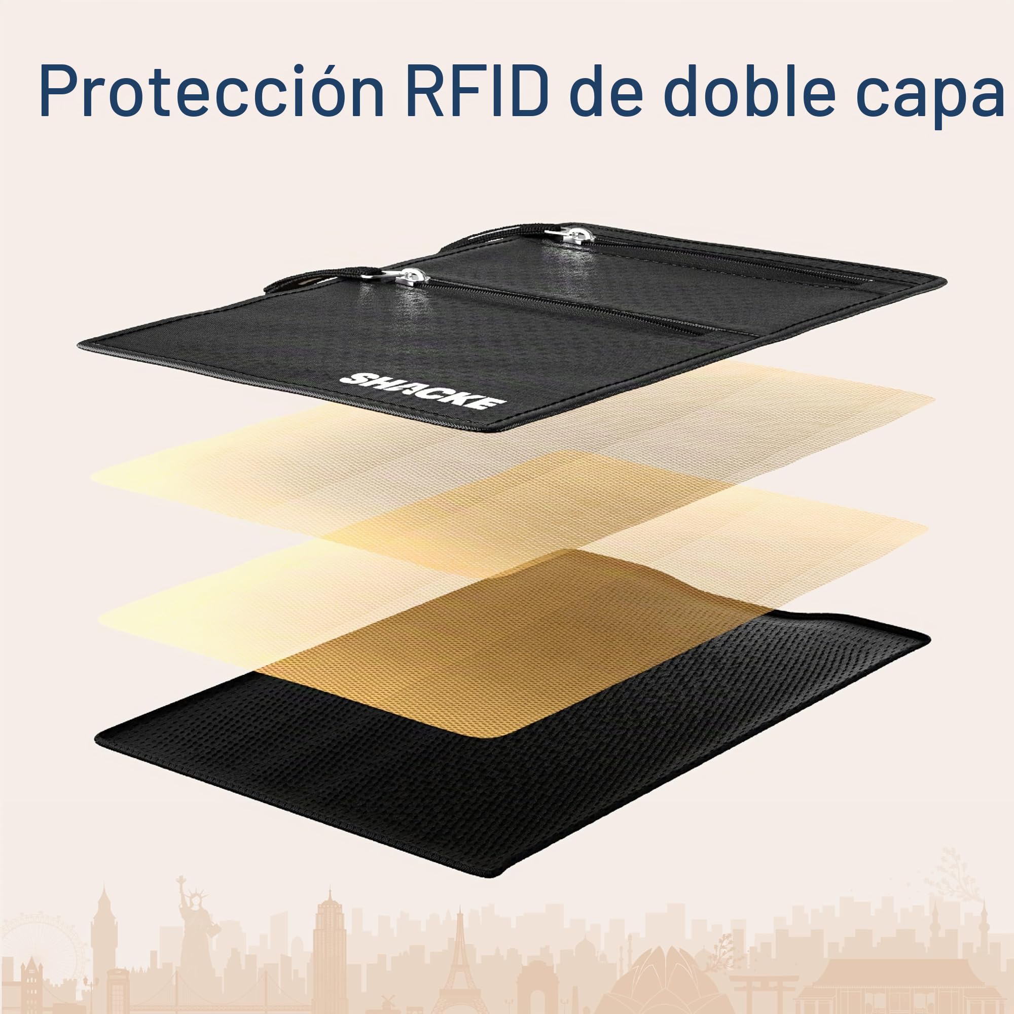 Shacke Hidden Travel Billetera 2 en 1 con Bloqueador RFID, Color Negro