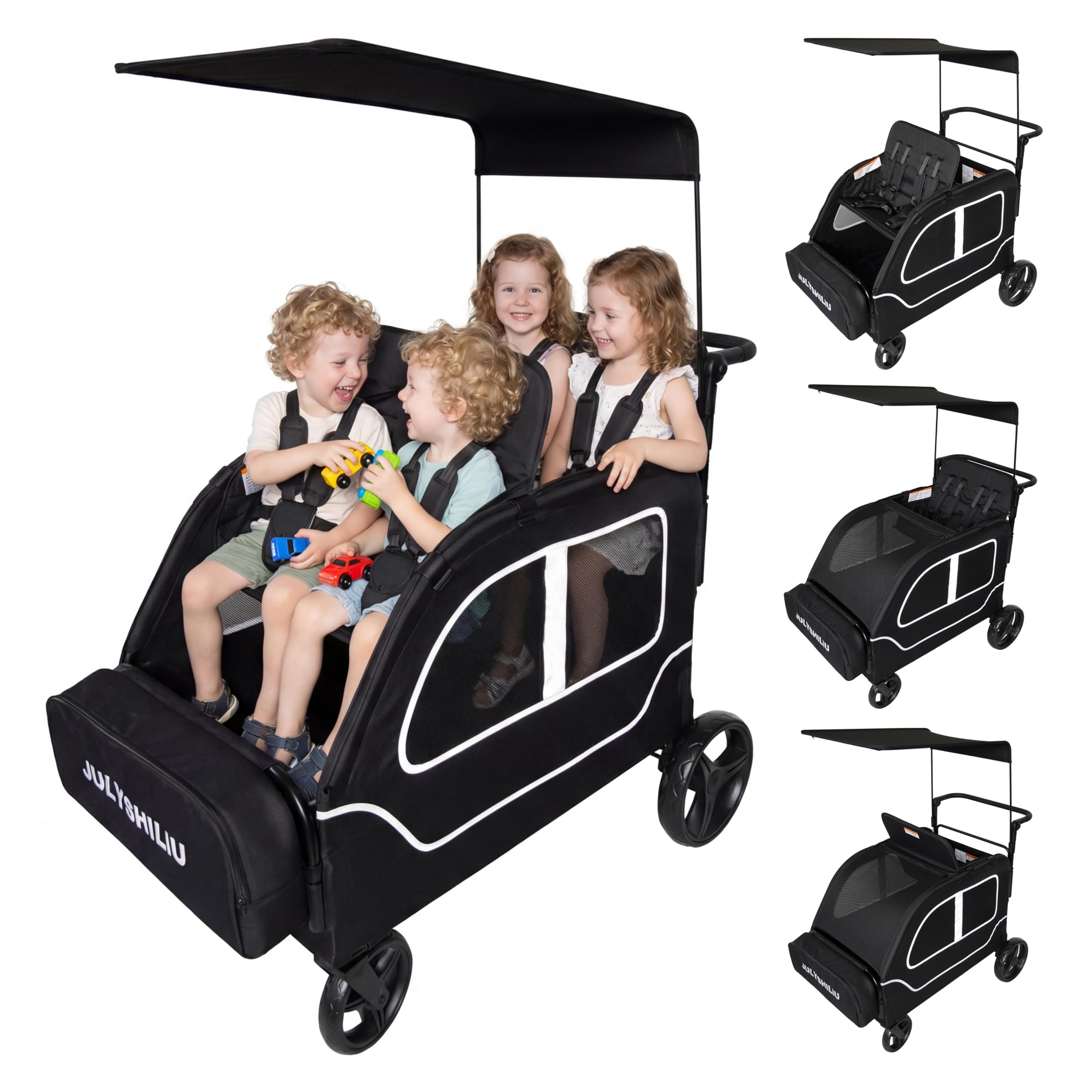 Photo 1 of JULYSHILIU Large 4 Seater Wagon Stroller 2 3 Kids Toddler Child, Black