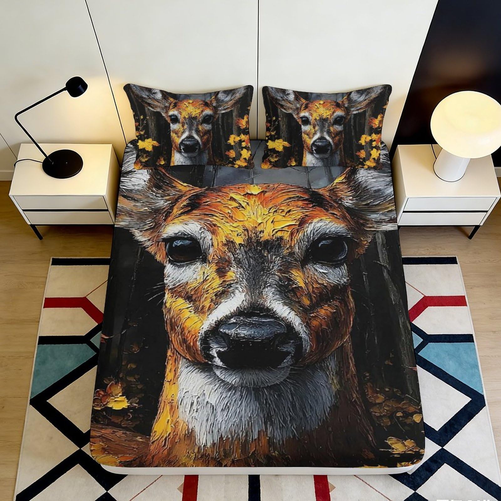Kzqjxnhpcr Style-1 3D Printed Deer Pattern Fitted Sheet Microfiber Non-Slip Deep Pocket Bedroom Bedding Deer Mattress Fitted Cover Washable 90X200x25cm 90X200x25cm