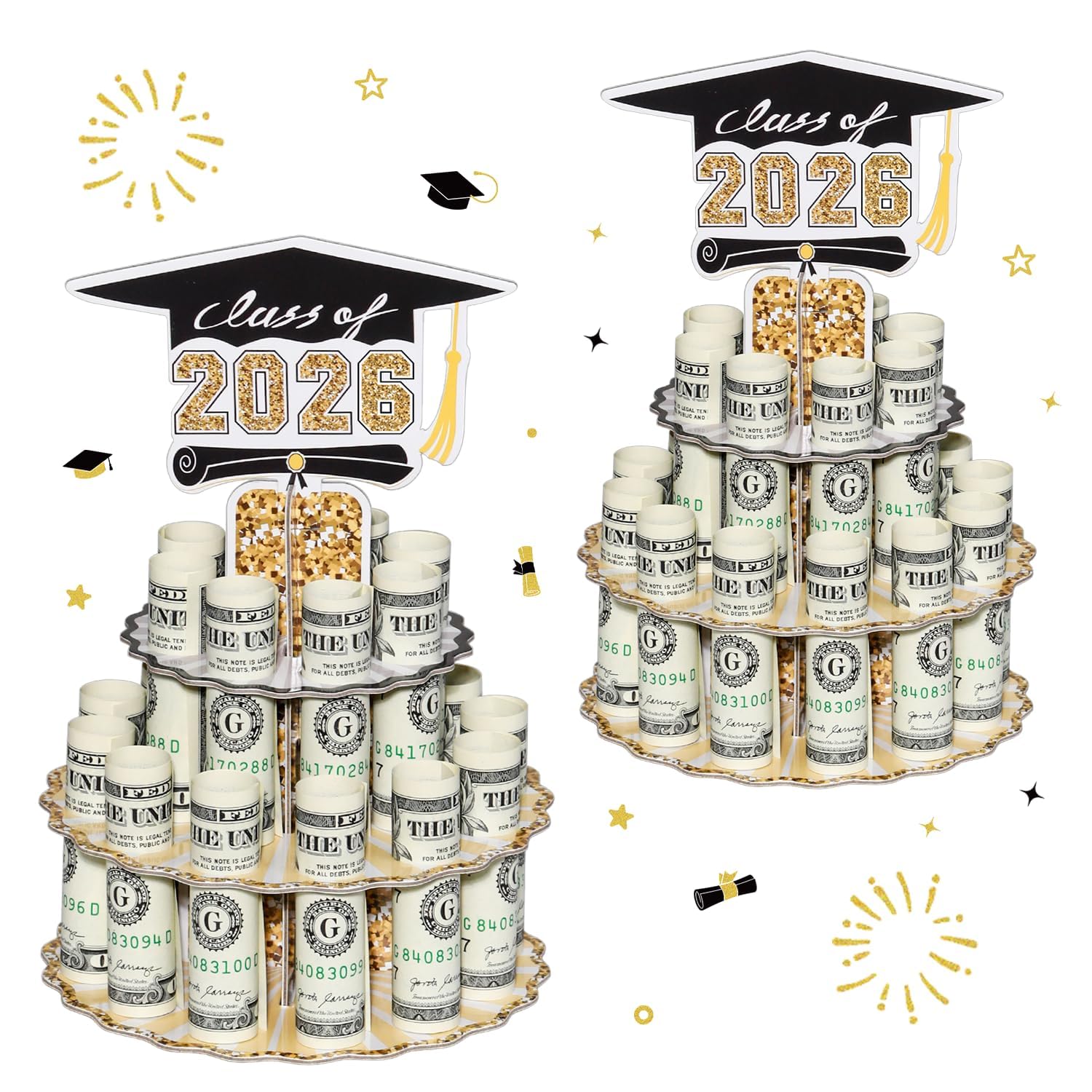 2 Pcs Graduation Money Holder for Cash Gift,2026 Graduation Gifts Money Holder Leis Cash Cake for Congrats Class of 2026 Graduation Party Supplies