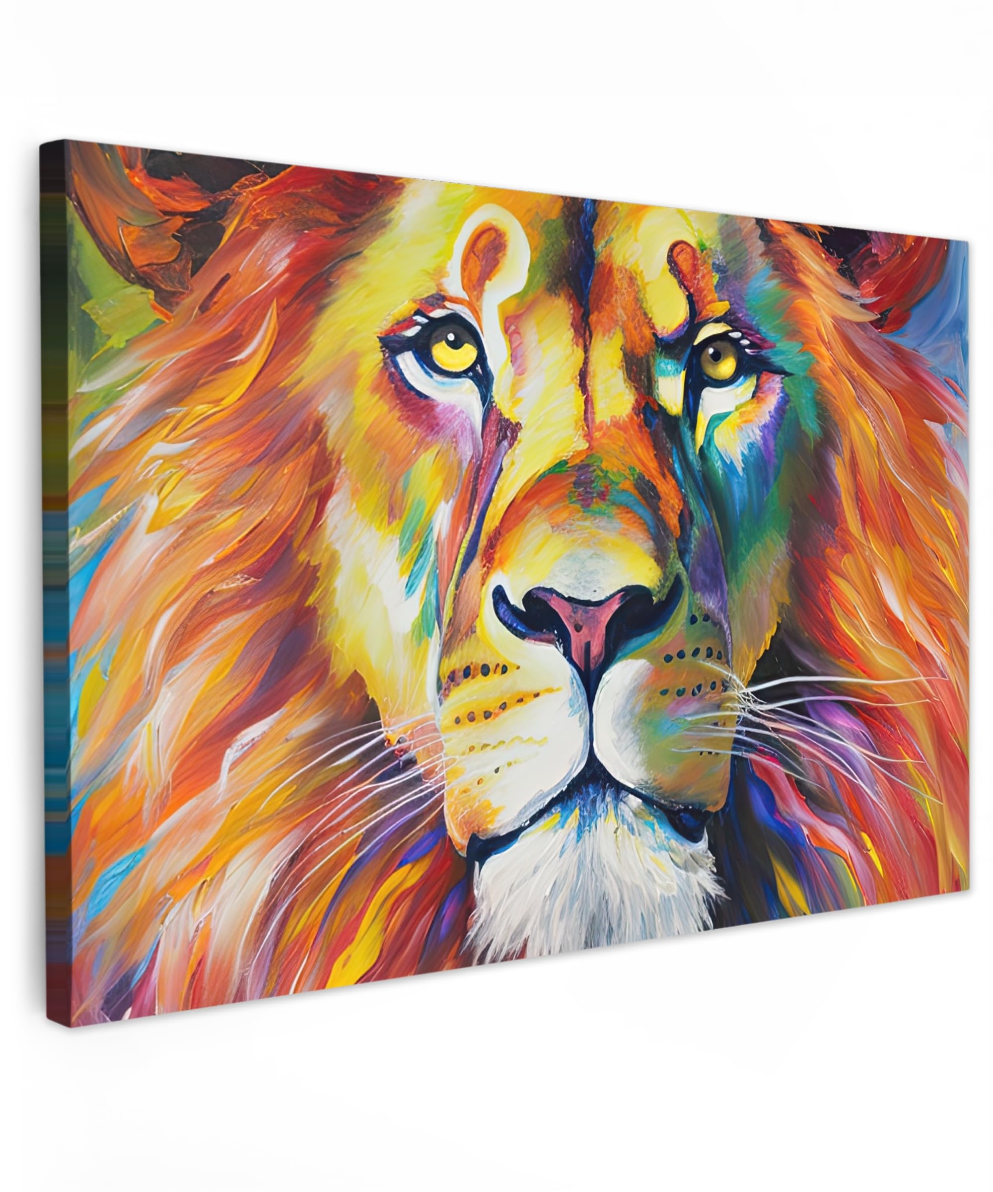 MuchoWow© Canvas Wall Art 24"x16" / 60x40 cm Home Decor Paintings for Living Room Decorations Gifts Hallway Lion - Oil painting - Art - Animals — image 1