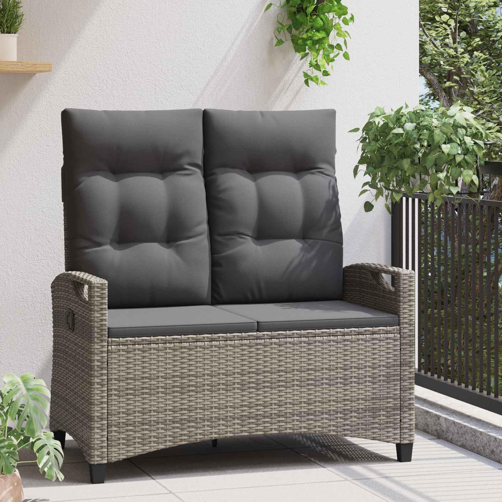 Gartenbank, neigbar, Stahlgrau und Polyester, 105 x 60 x 112 cm