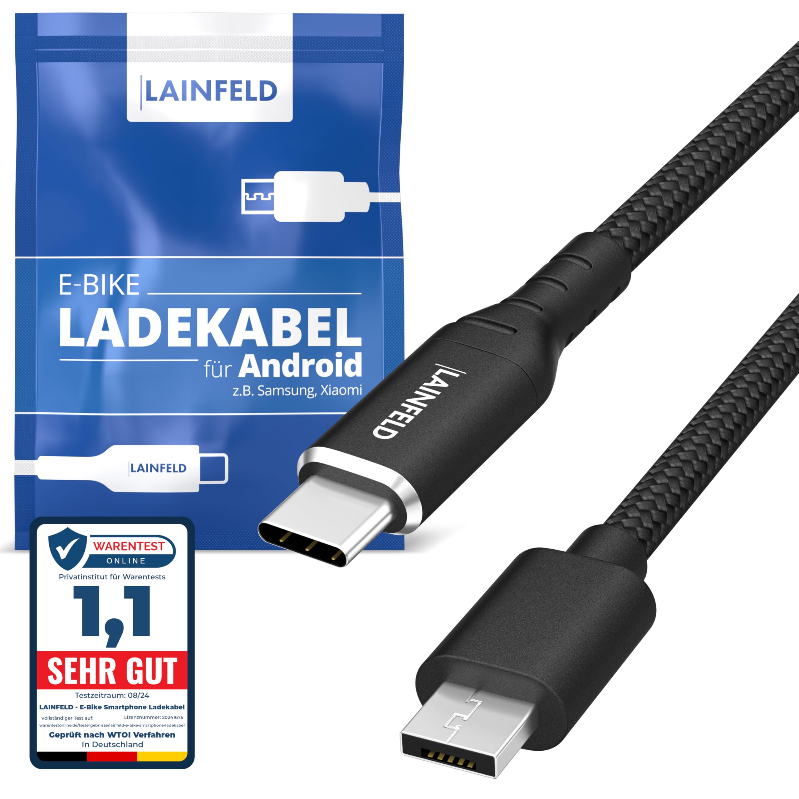LAINFELD Kabel do ładowania E-Bike do Bosch Intuvia Kiox Nyon | Złącze USB C dla systemu Android | Kabel Micro USB do wyświetlacza roweru elektrycznego 35 cm | Akcesoria rowerowe