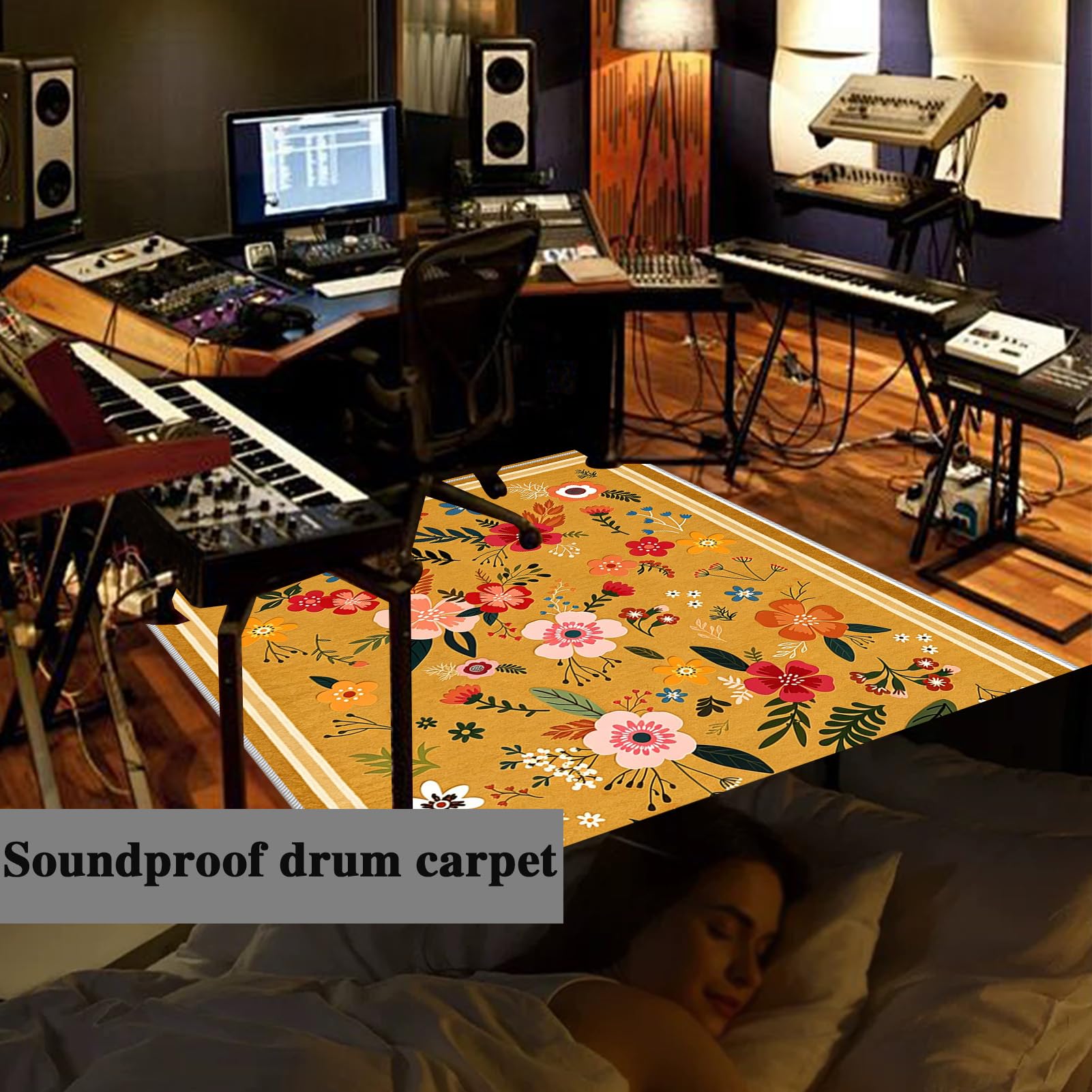 Schlagzeugteppich rutschfest Schlagzeug Teppich Drum Teppich Schalldicht Drum Teppich Matte Musikinstrumente Bodenmatte Schallschutz Akustik Teppich Rutschfester Drum Rug Trommelteppich 140 x 90 cm
