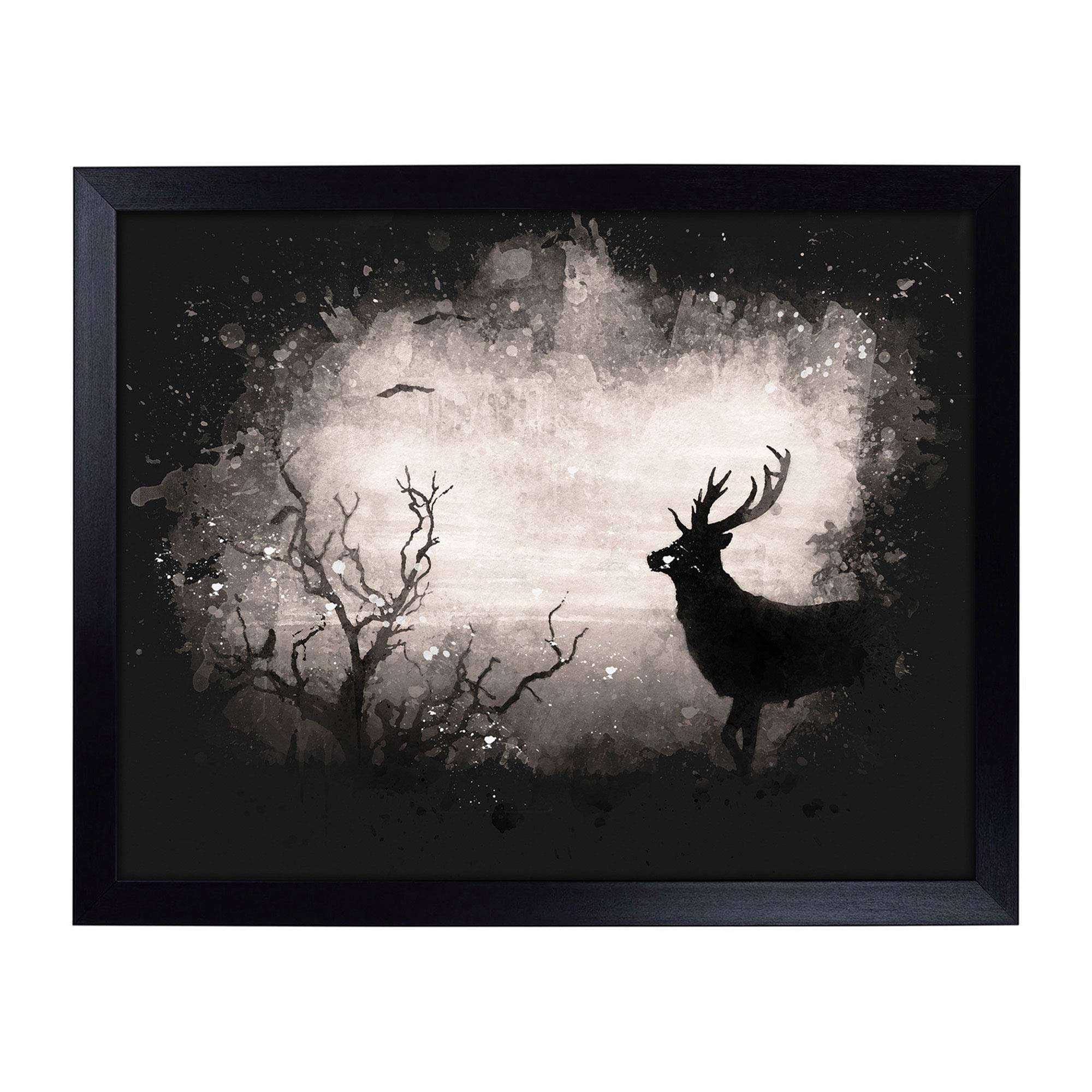 Big Box Art Lap Tray with Cushion | Stag Deer with Birds Paint Splash | Padded Bean Bag Cushion | For Eating, Working, Crafting, Laptop | Portable Table Desk