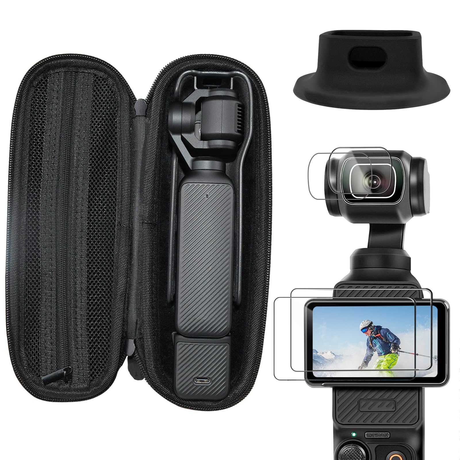 TEKCAM Camera Case Compatible with DJI Osmo Pocket 3, Silicone Desktop Mount, 2 Pack Camera Screen Protector & Lens Film