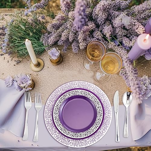 Miniatura 7 de Suclain Juego de vajilla de plástico desechable de 300 piezas, 100 platos de plástico, 50 copas de champán, 150 cuchillos, tenedores y cucharas para