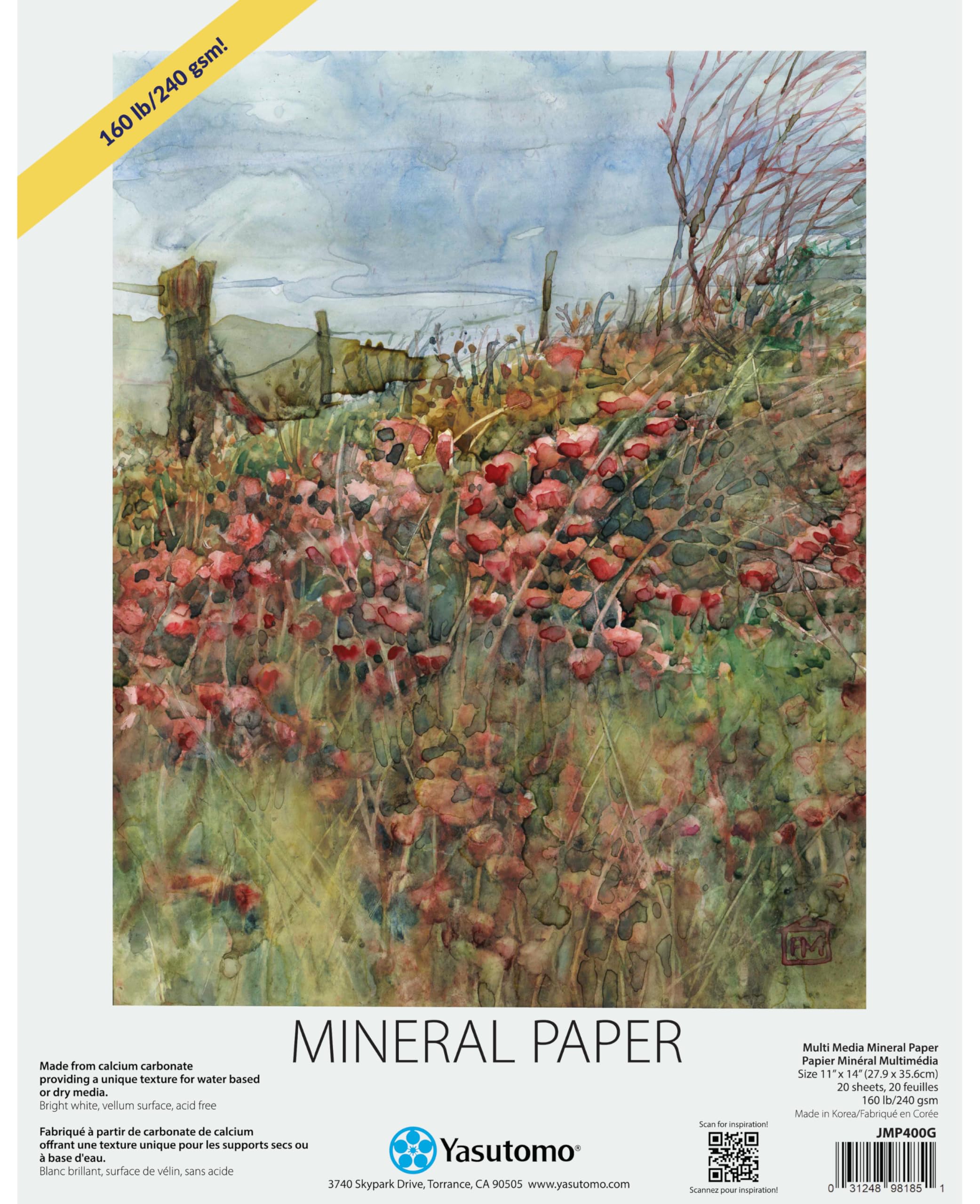 Yasutomo Mineral Paper Pad, 20 Sheets, Calcium Carbonate, 14-Inch Height