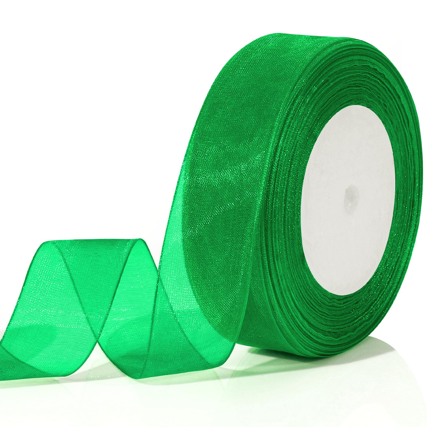 Green Ribbon Thick Easter Ribbons for Crafting 25mm 50 Yards Organza Ribbons Gift Wrapping Chiffon Easter Basket Eid Gifts Flower Bouquet Bow Christmas Tree Candy Cane Wedding Car Cake Decoration